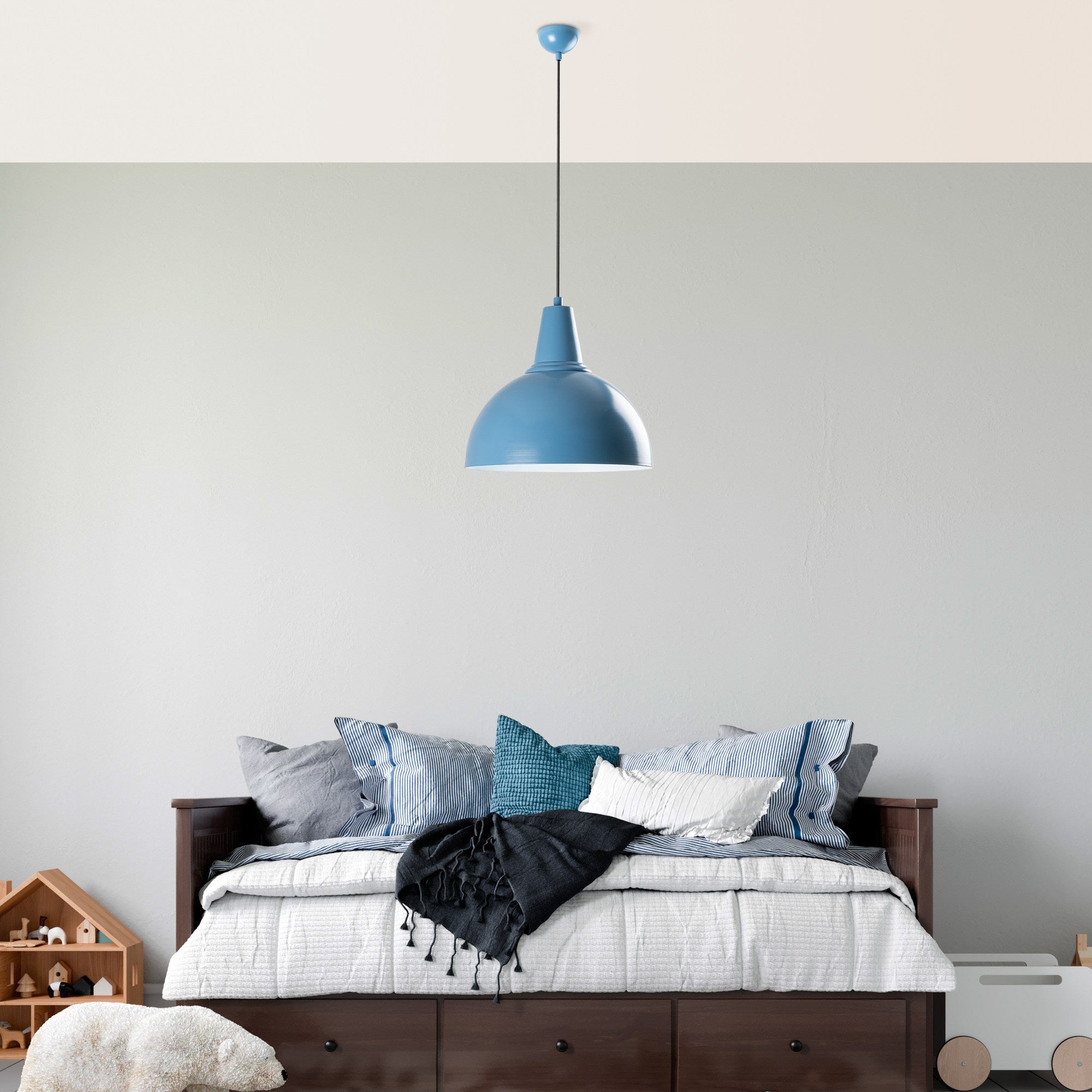 Candeeiro de Teto – 32 a 121 cm – Azul Claro – Metal