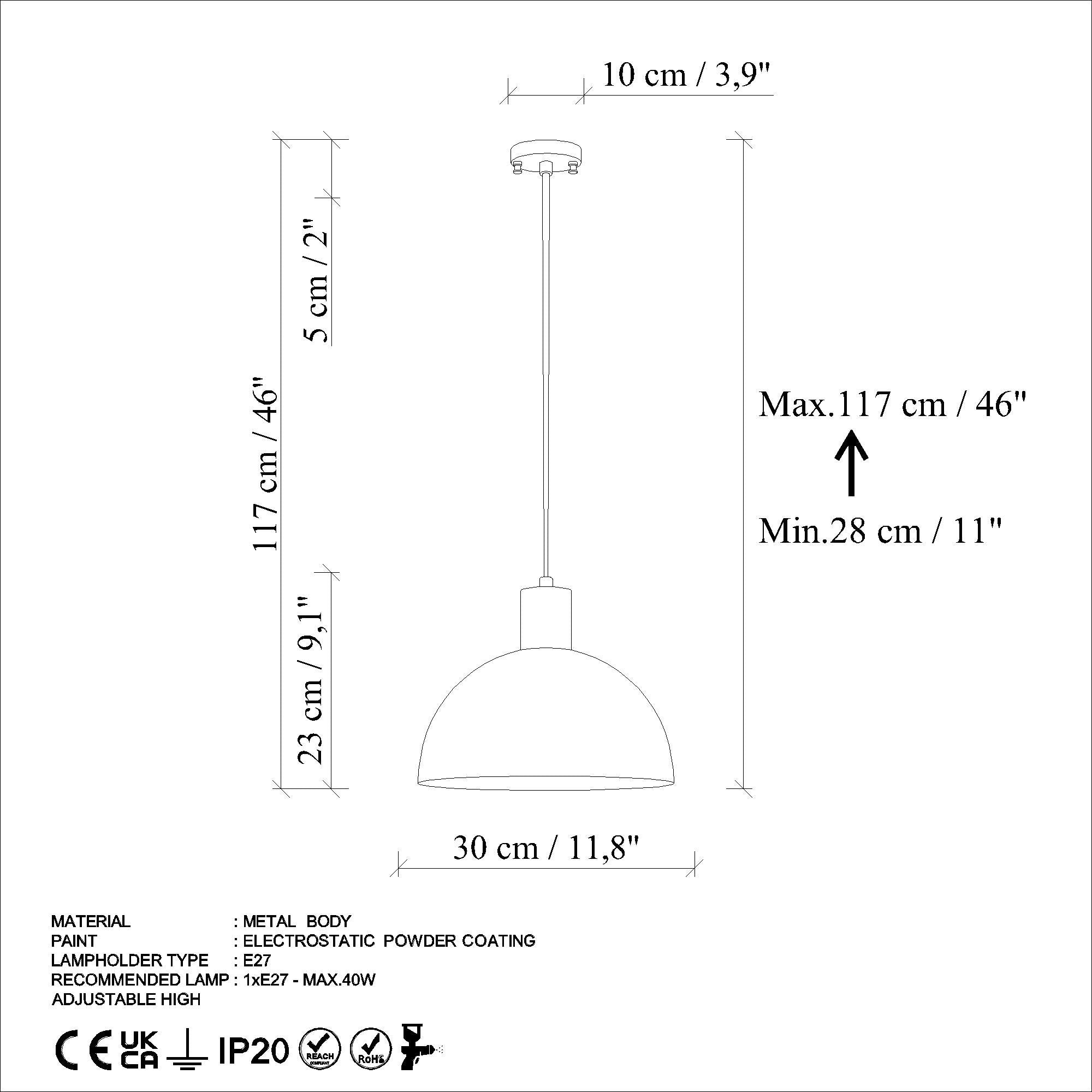 Candeeiro de Teto – Ø30 cm – Laranja – Metal
