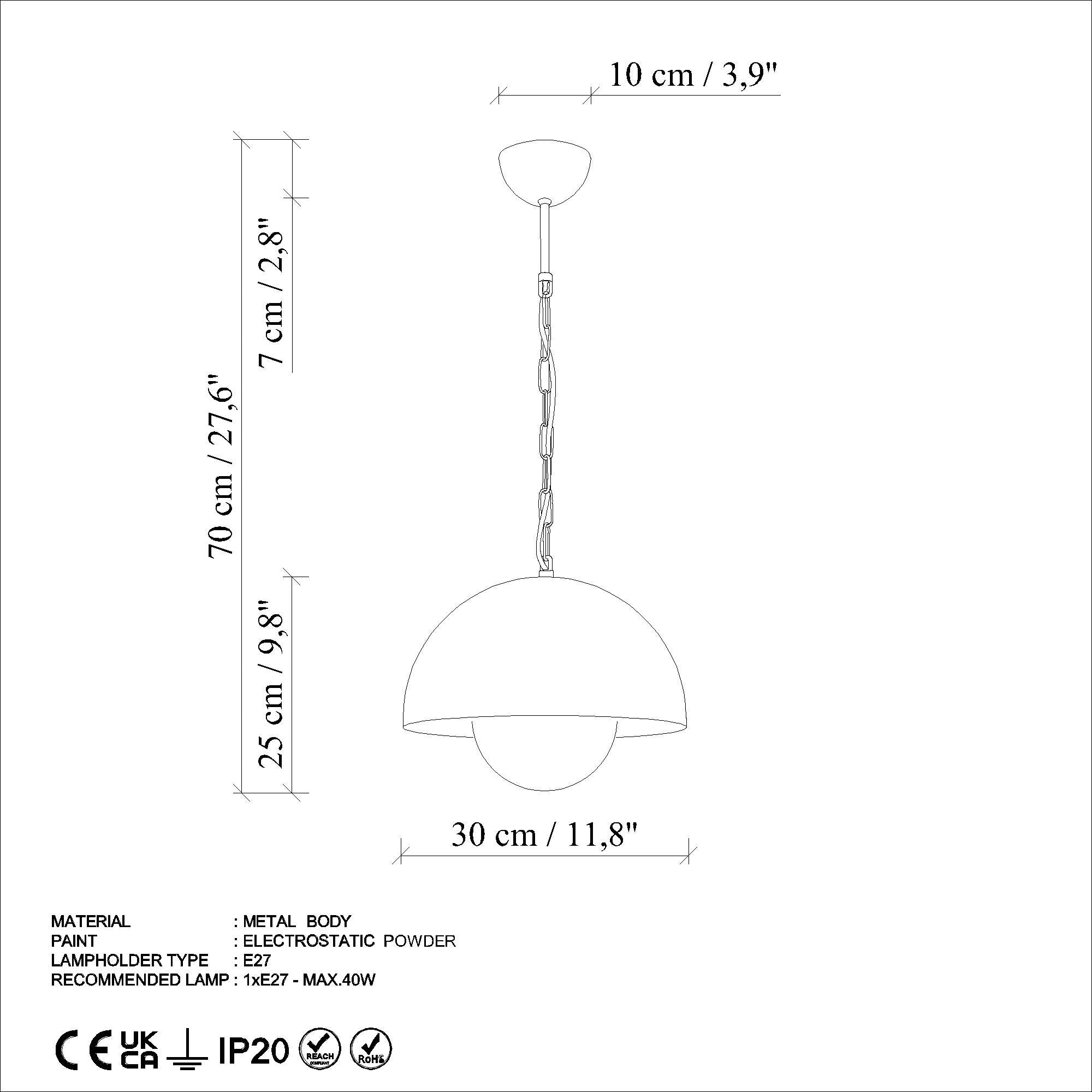 Candeeiro de Teto – Ø30 cm – laranja – metal