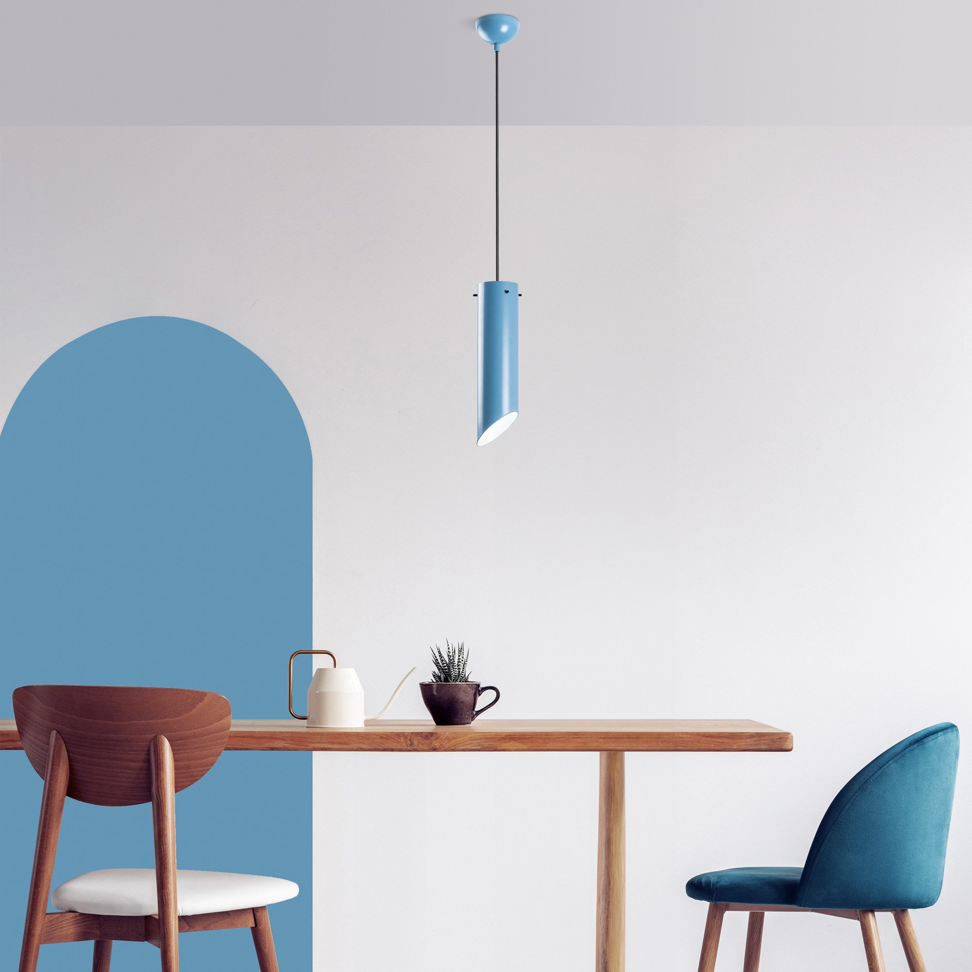 Candeeiro de Teto – Altura Ajustável 37-114 cm – Azul Claro – Metal