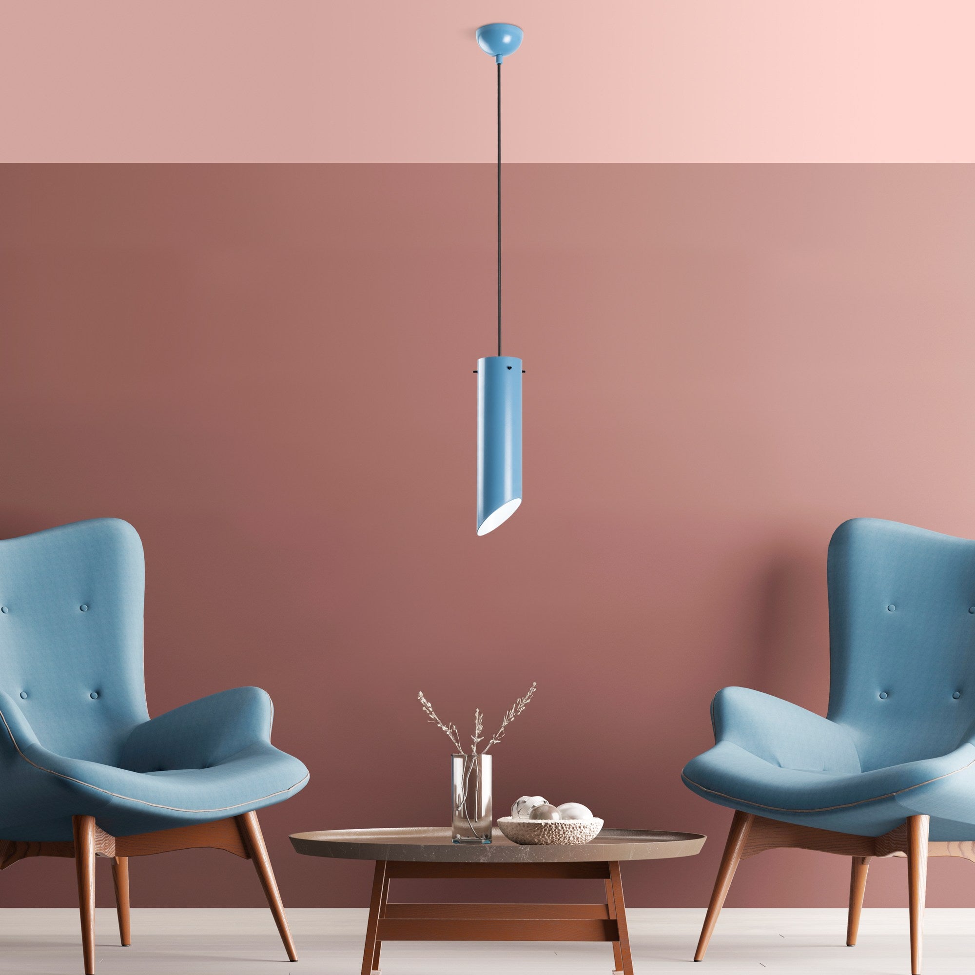 Candeeiro de Teto – Altura Ajustável 37-114 cm – Azul Claro – Metal