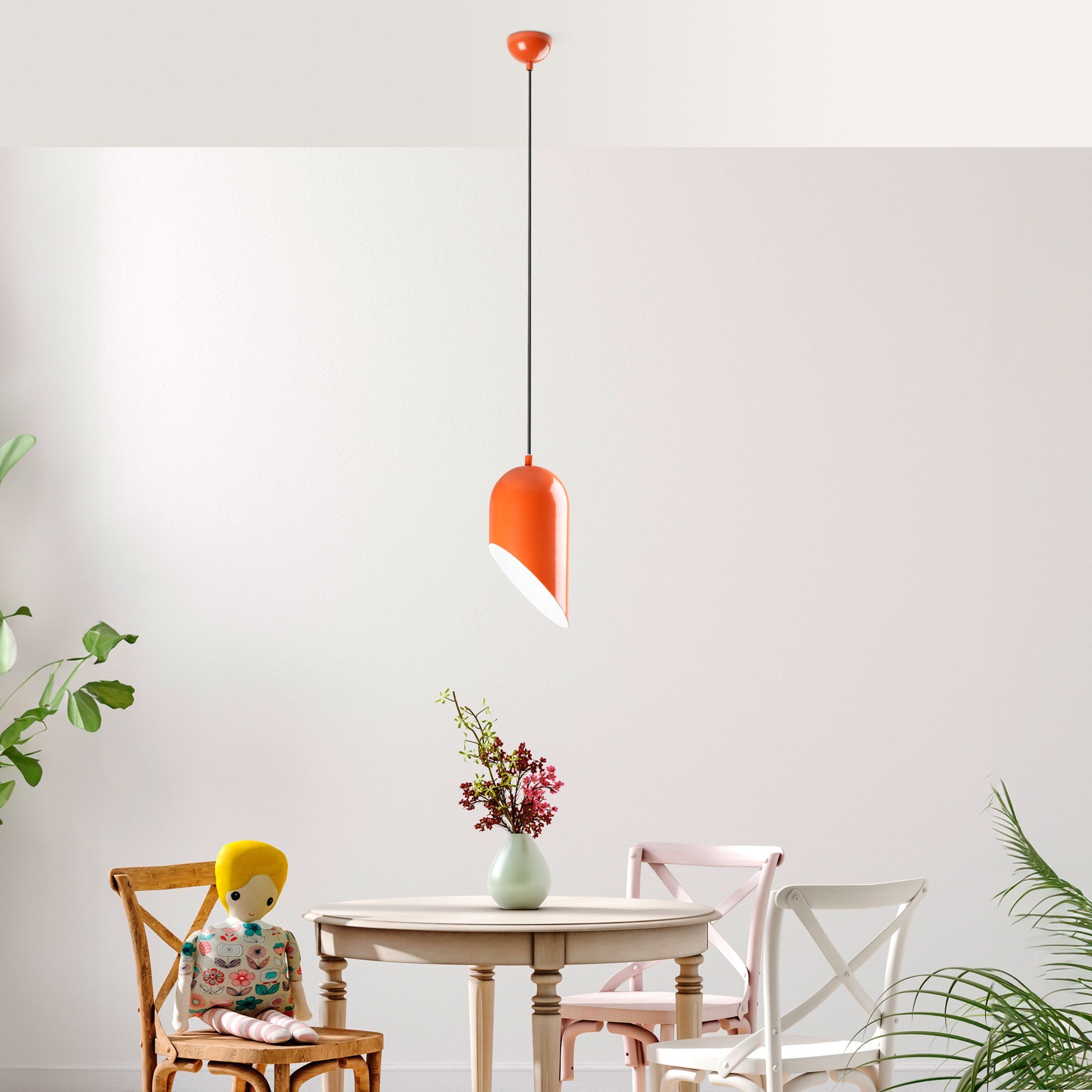 Candeeiro de Teto – 32 a 121 cm – Laranja – Metal