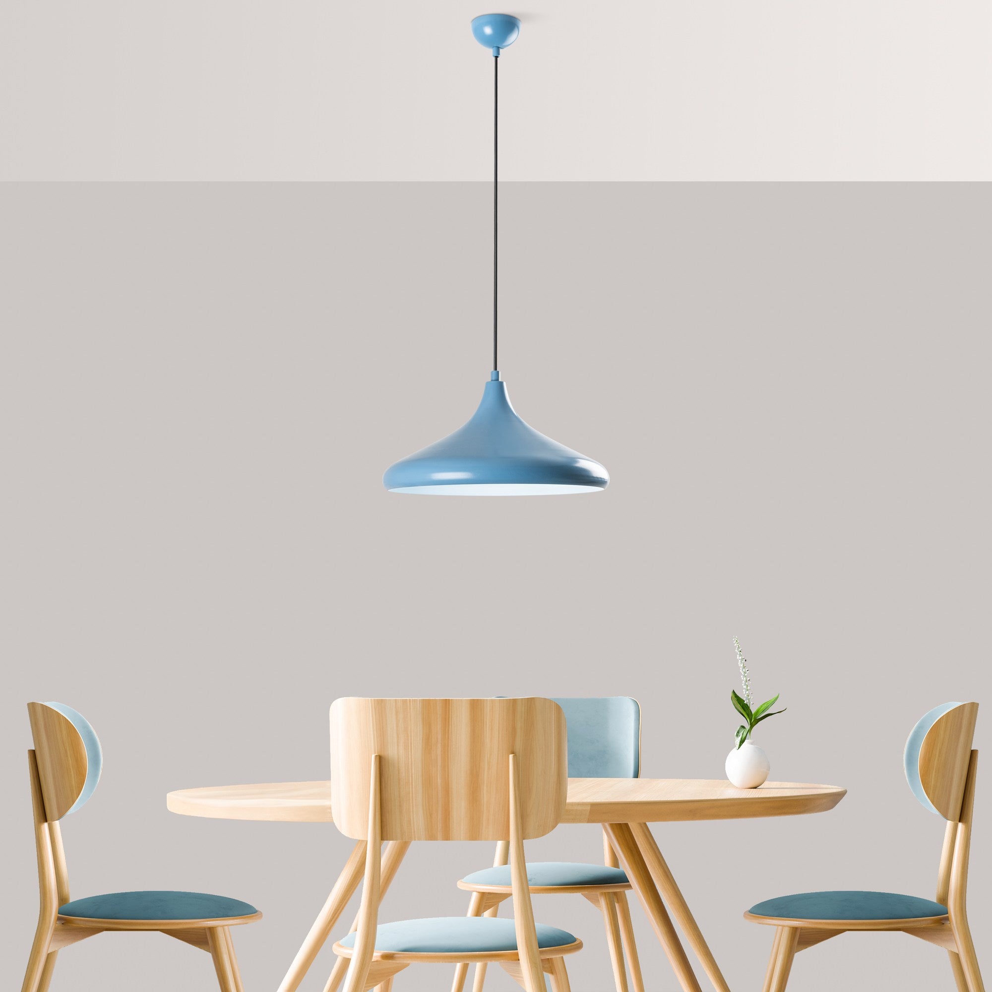 Candeeiro de Teto – altura ajustável de 27 a 116 cm – azul claro – metal