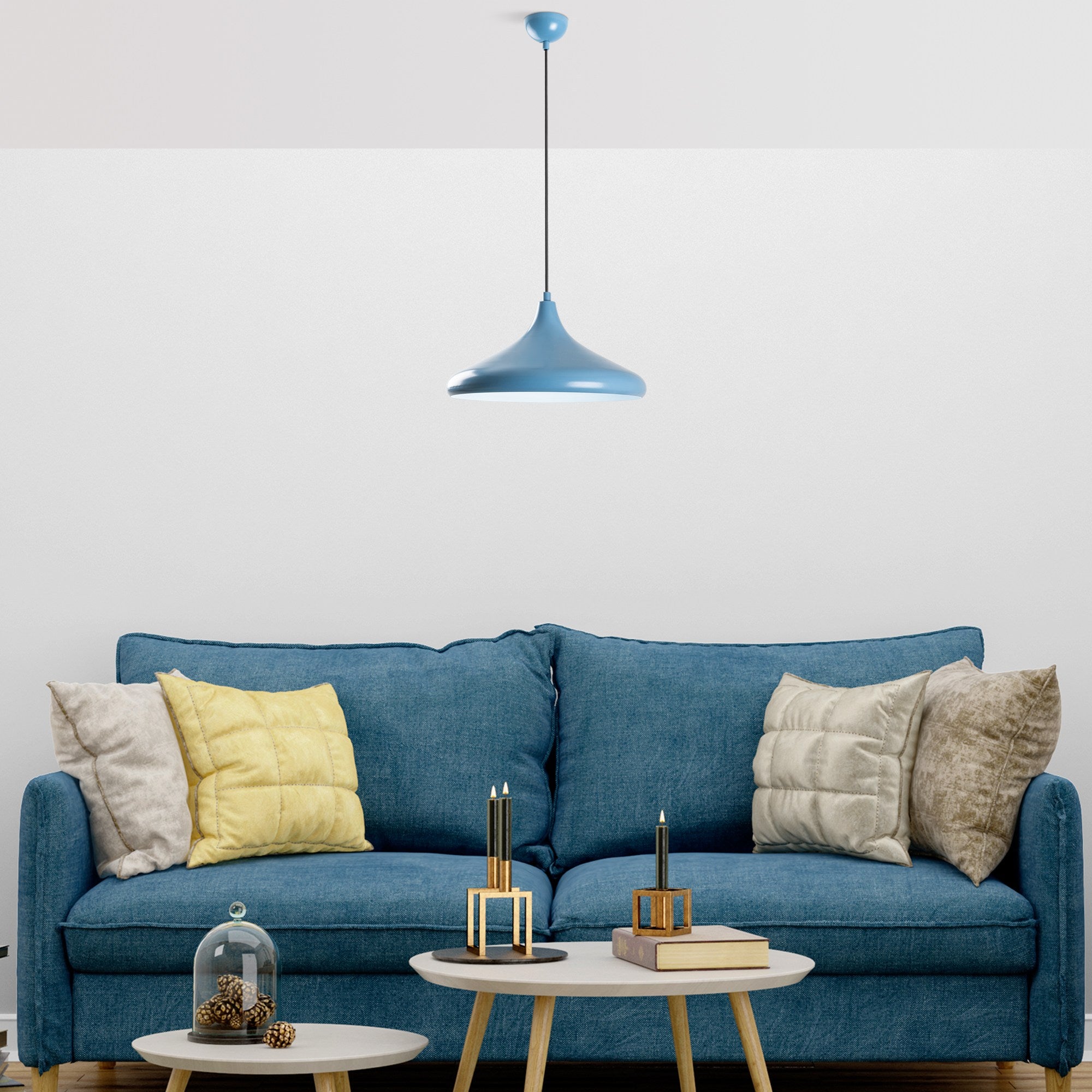 Candeeiro de Teto – altura ajustável de 27 a 116 cm – azul claro – metal