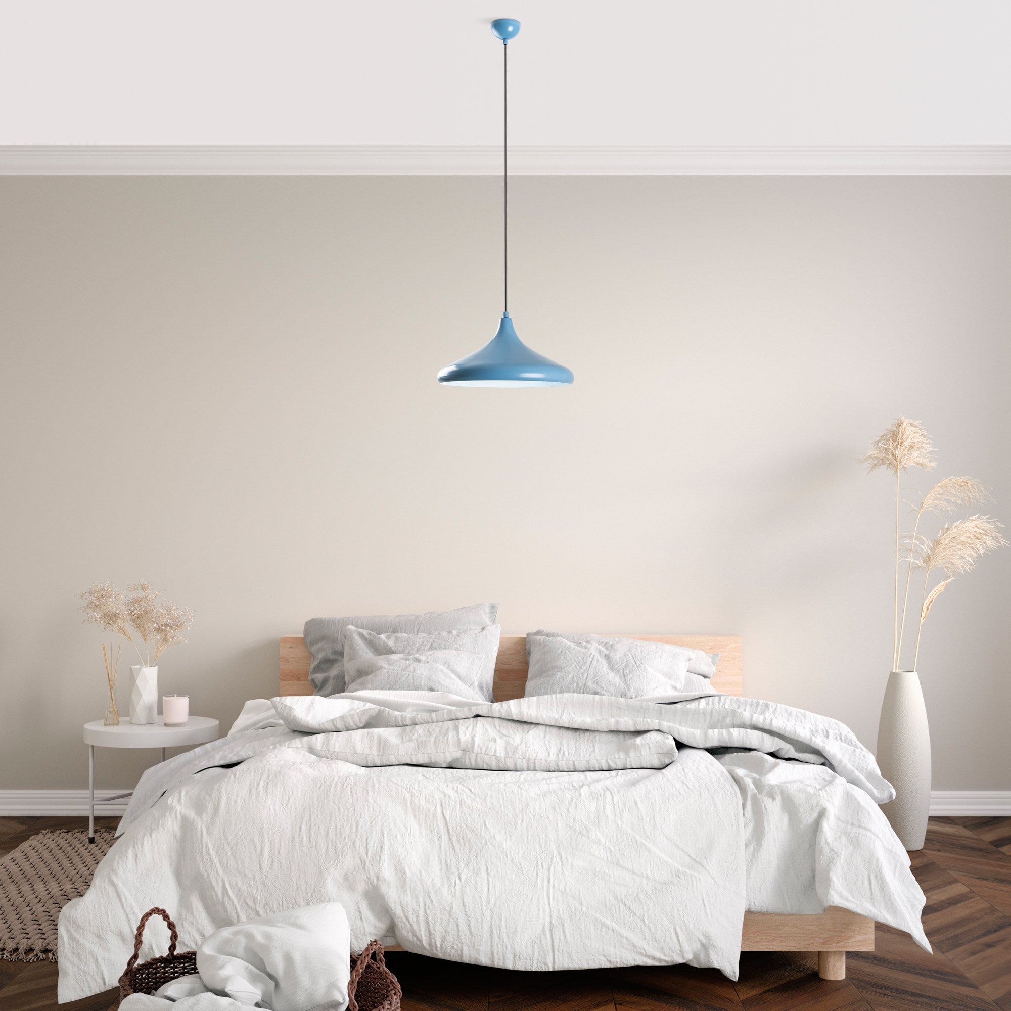 Candeeiro de Teto – altura ajustável de 27 a 116 cm – azul claro – metal