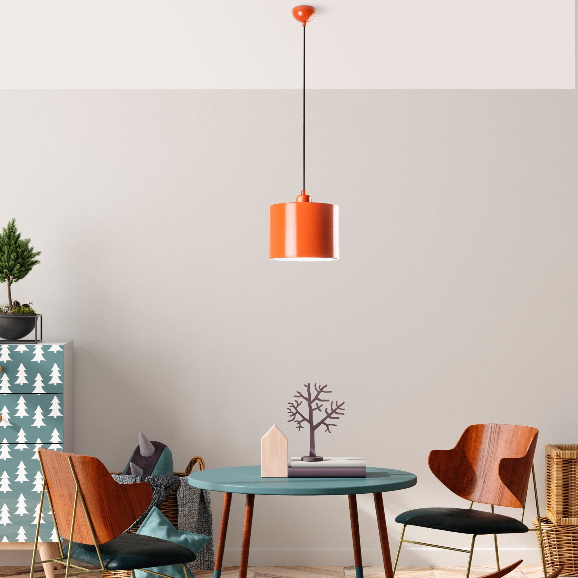 Candeeiro de Teto – Altura Ajustável 25-110 cm – Laranja – Metal