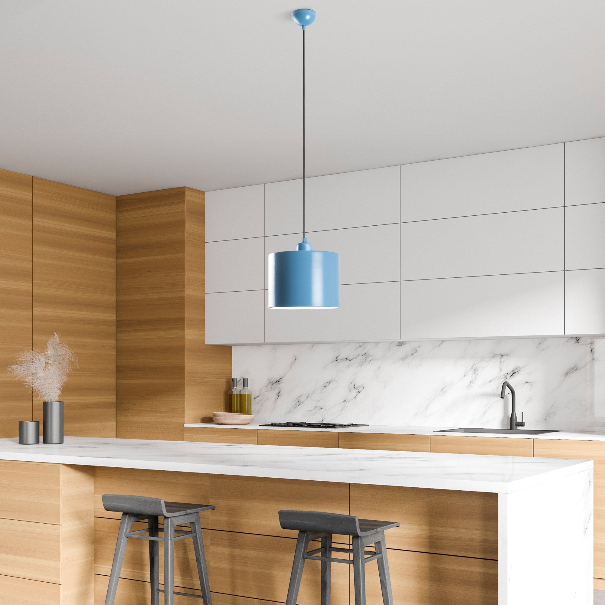Candeeiro de Teto – altura ajustável de 25 a 110 cm – azul claro – metal