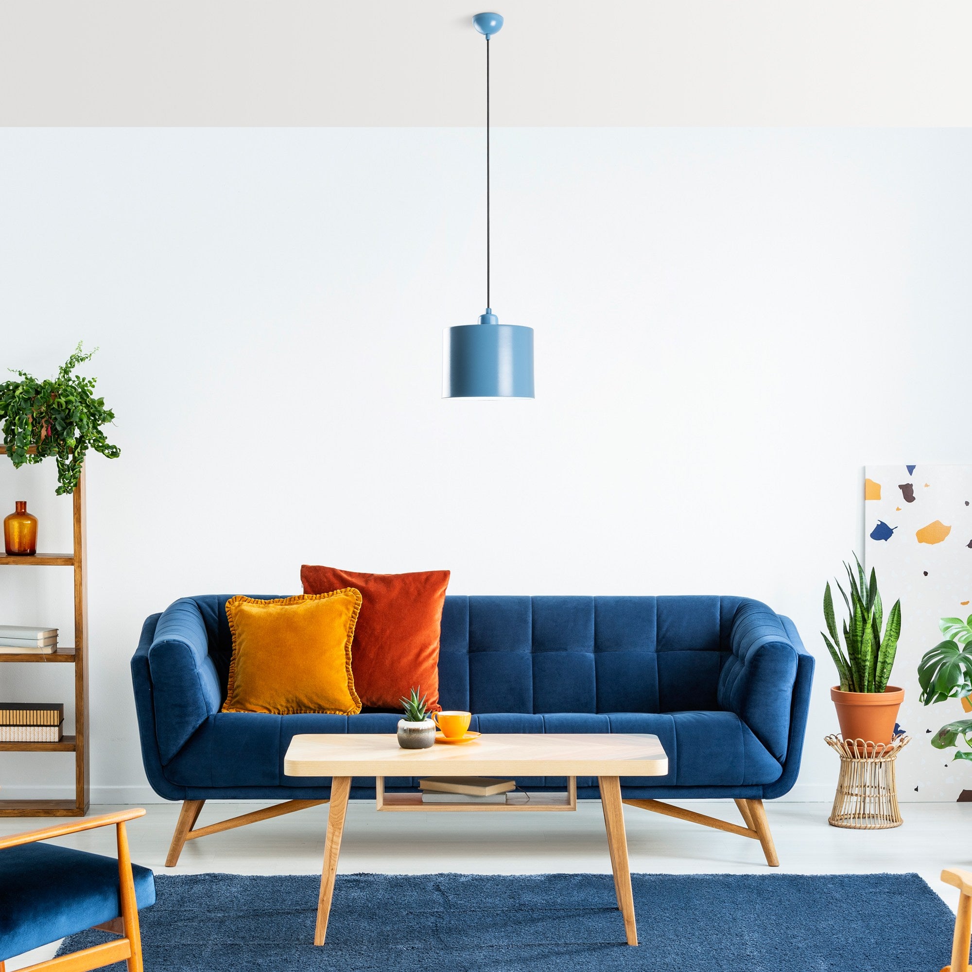 Candeeiro de Teto – altura ajustável de 25 a 110 cm – azul claro – metal
