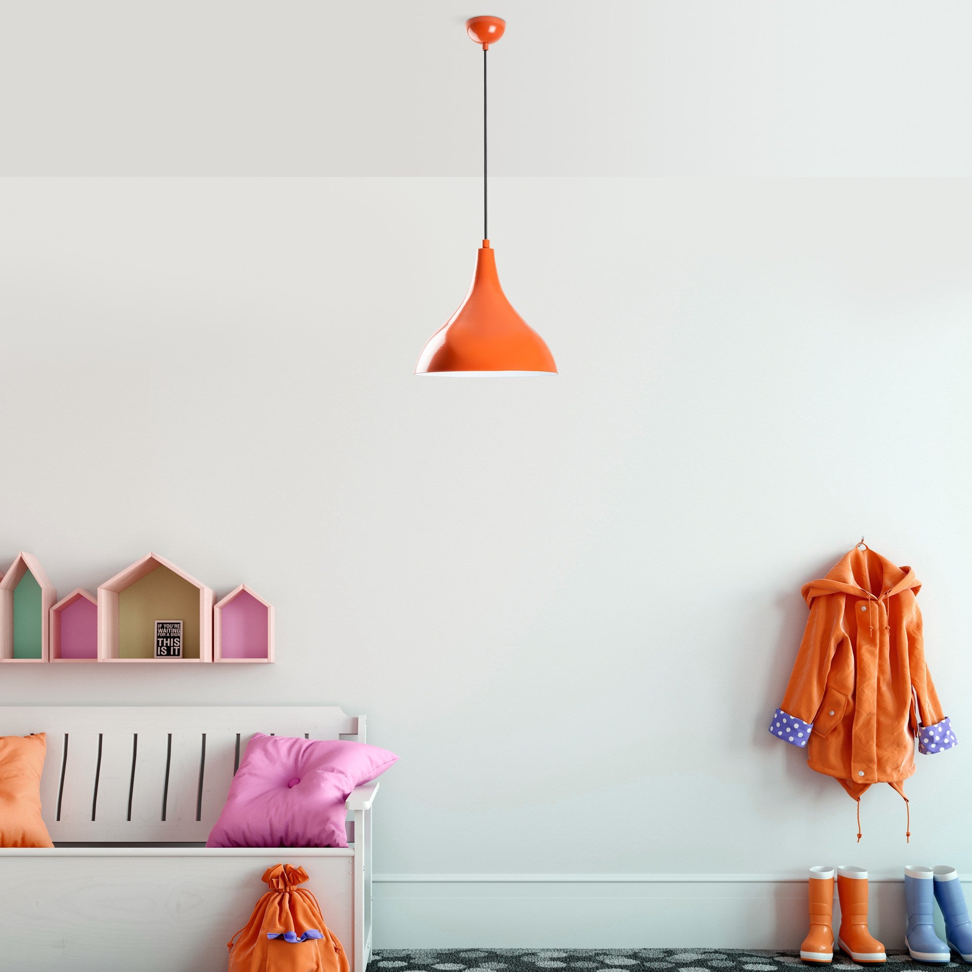 Candeeiro de Teto – altura ajustável de 33 a 122 cm – laranja – metal