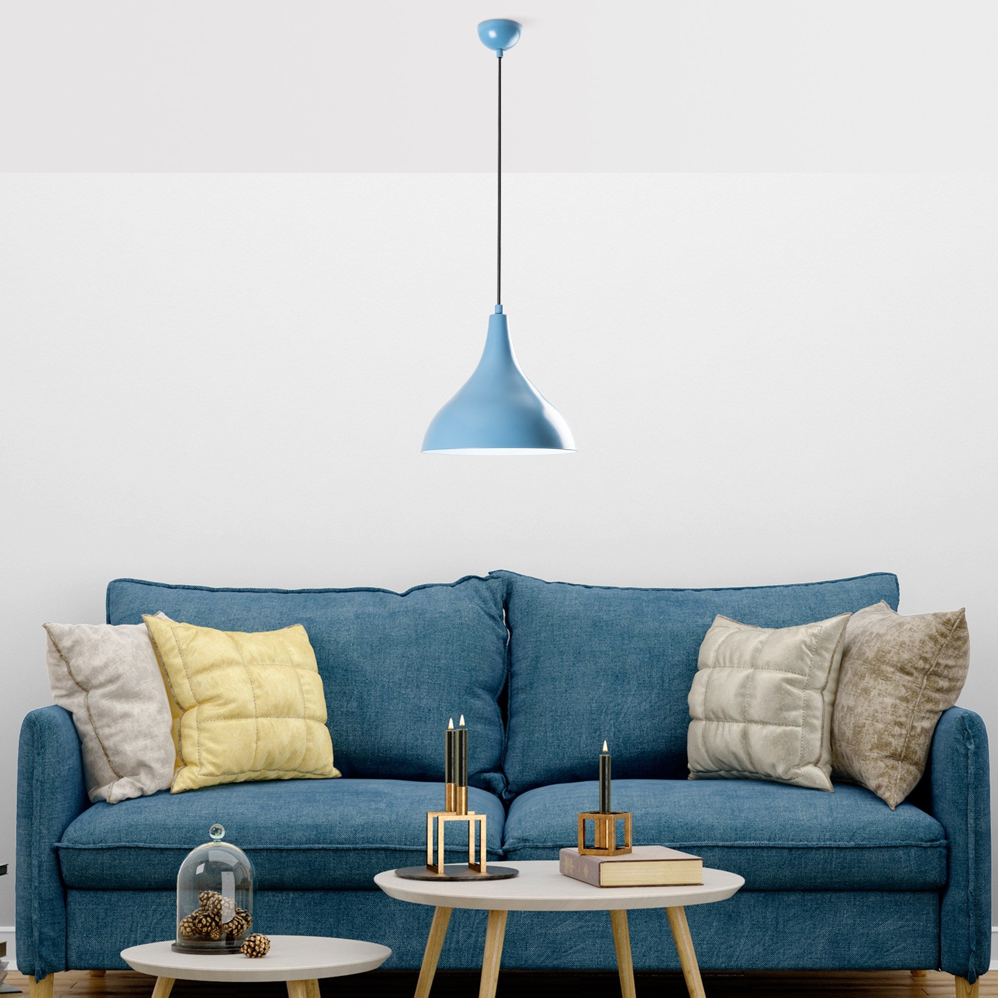 Candeeiro de Teto – Altura Ajustável 33-122 cm – Azul Claro – Metal