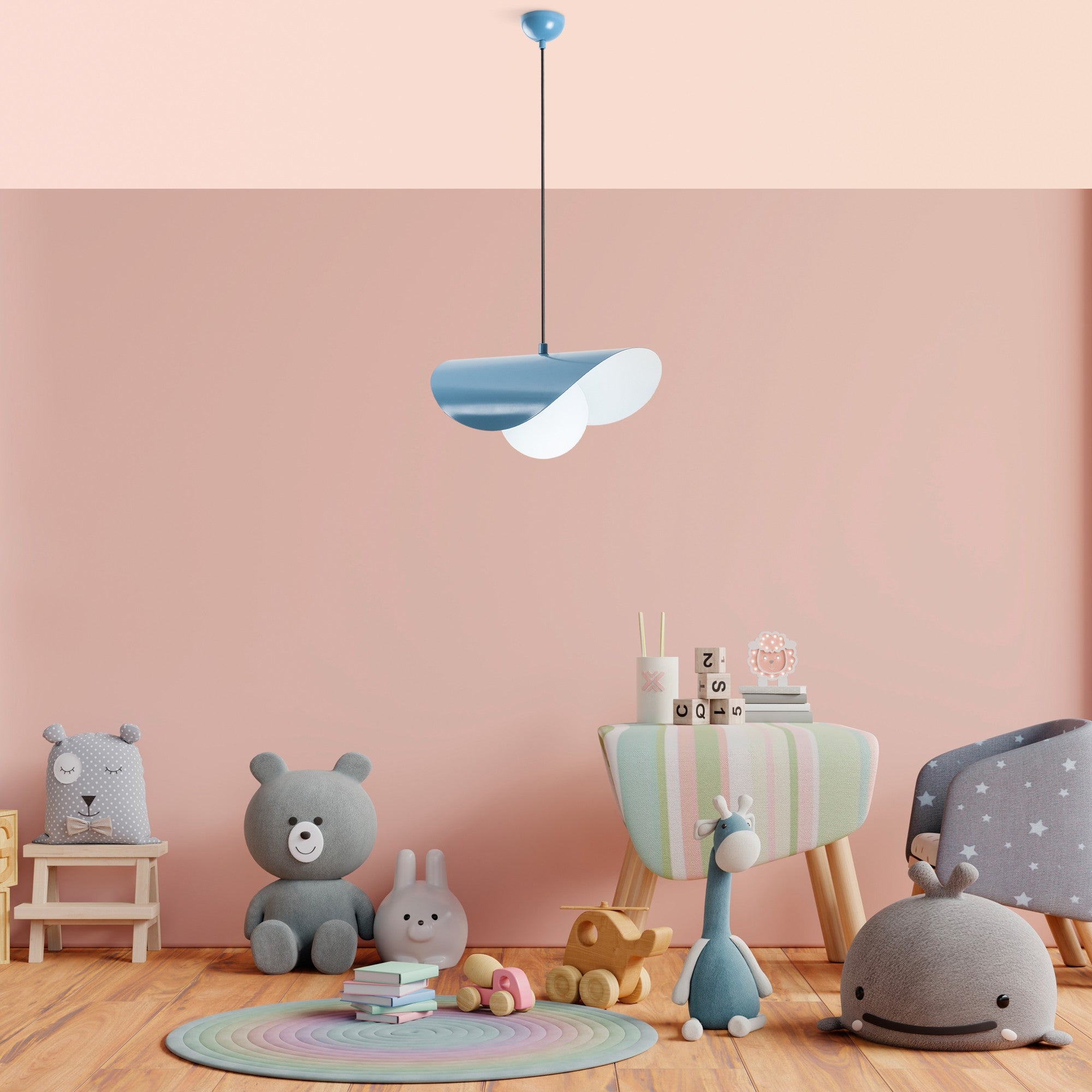 Candeeiro de Teto – Altura Ajustável 25-112 cm – Azul Claro – Metal