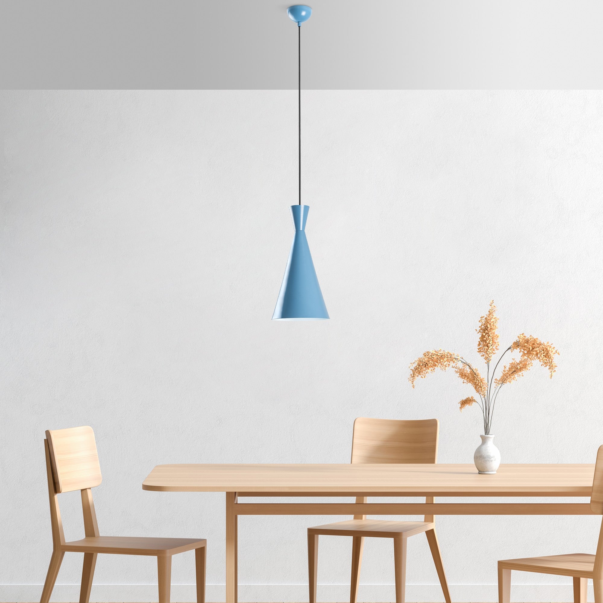 Candeeiro de Teto – altura ajustável de 45 a 134 cm – azul claro – metal