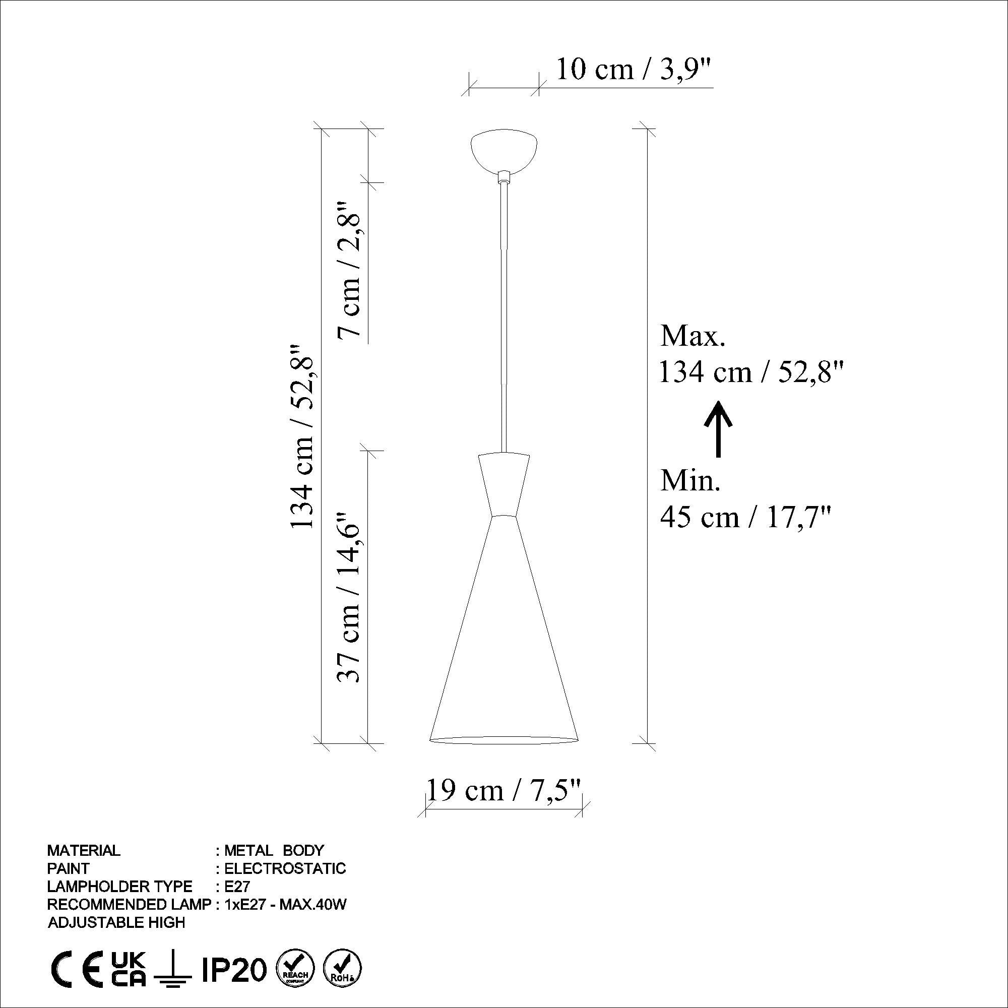 Candeeiro de Teto – altura ajustável de 45 a 134 cm – cor menta – corpo de metal