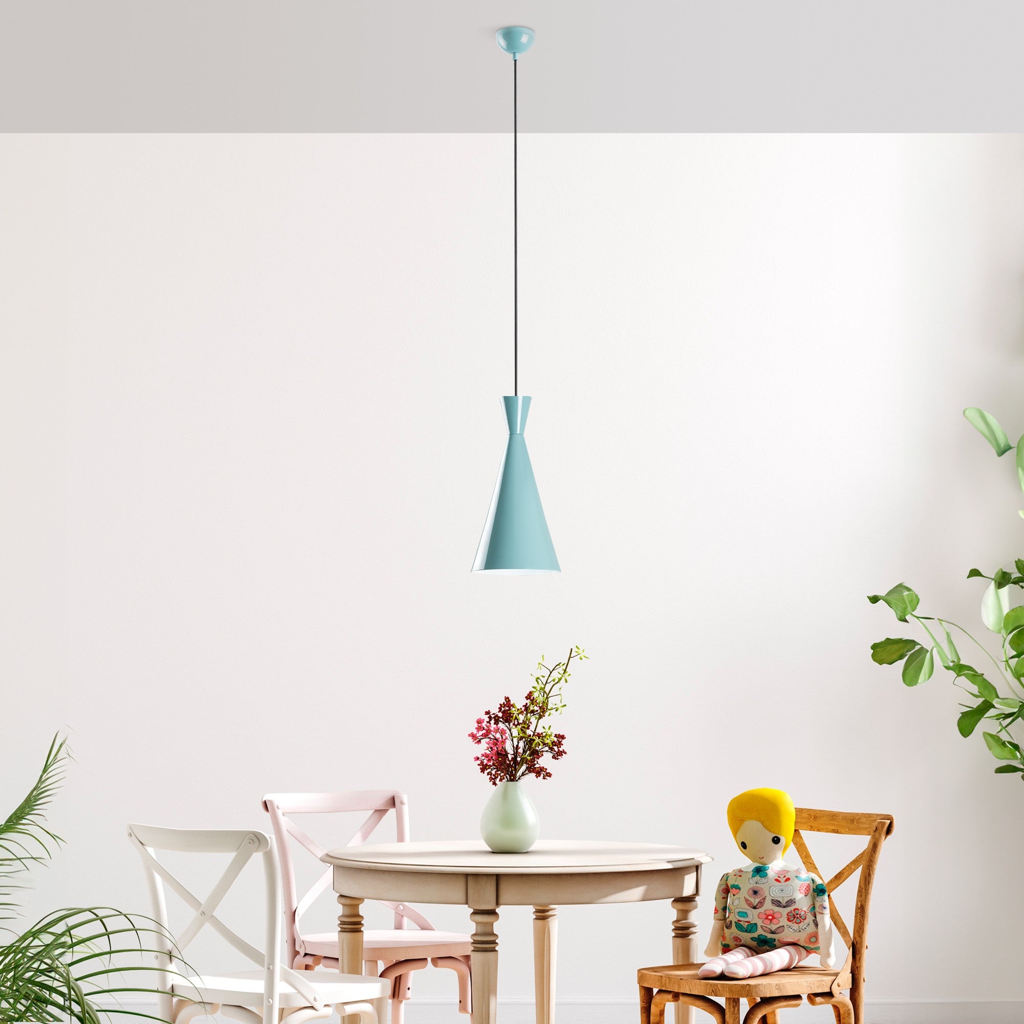 Candeeiro de Teto de metal – altura ajustável de 45 a 134 cm – turquesa