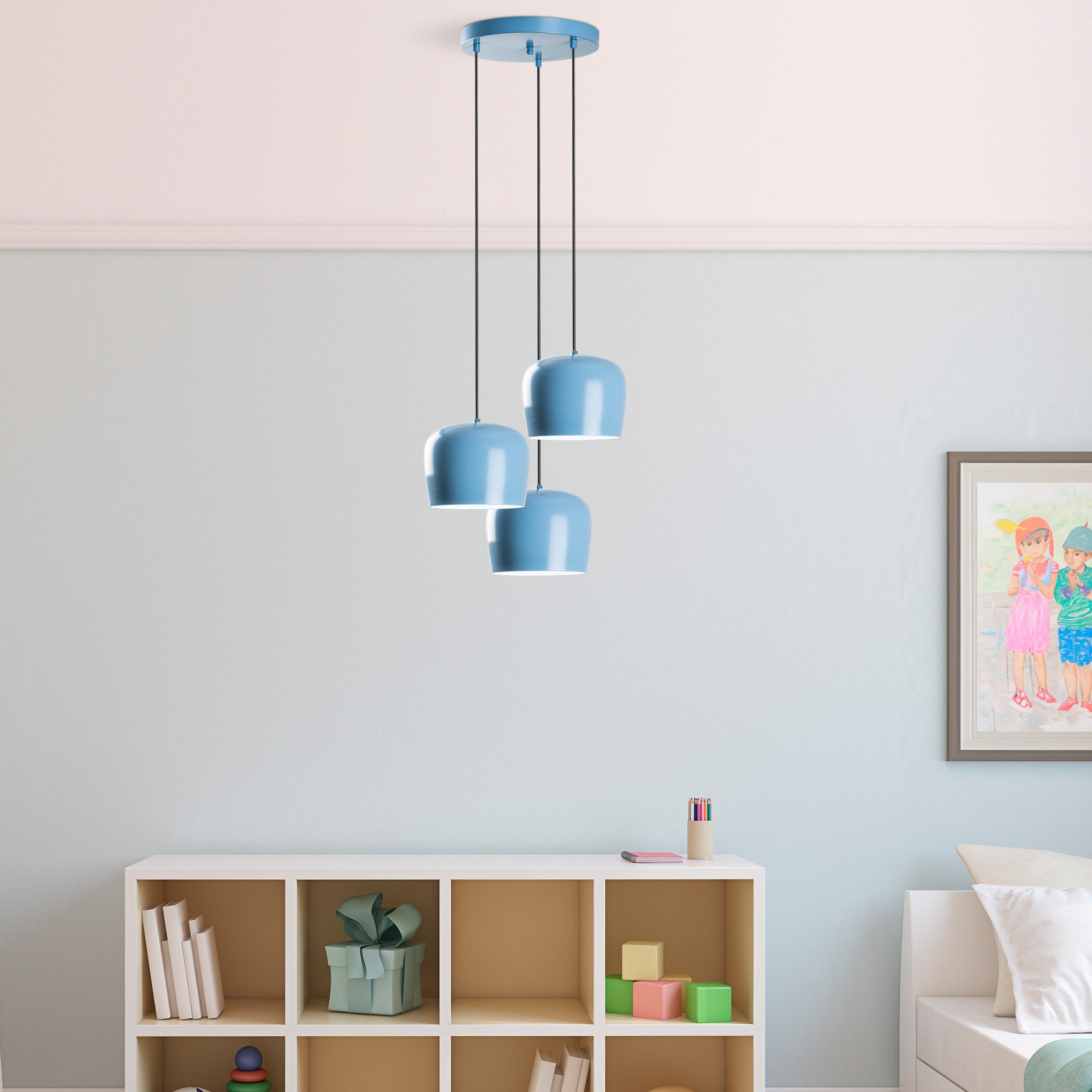 Candeeiro de Teto – 45 cm diâmetro – Azul Claro – Metal