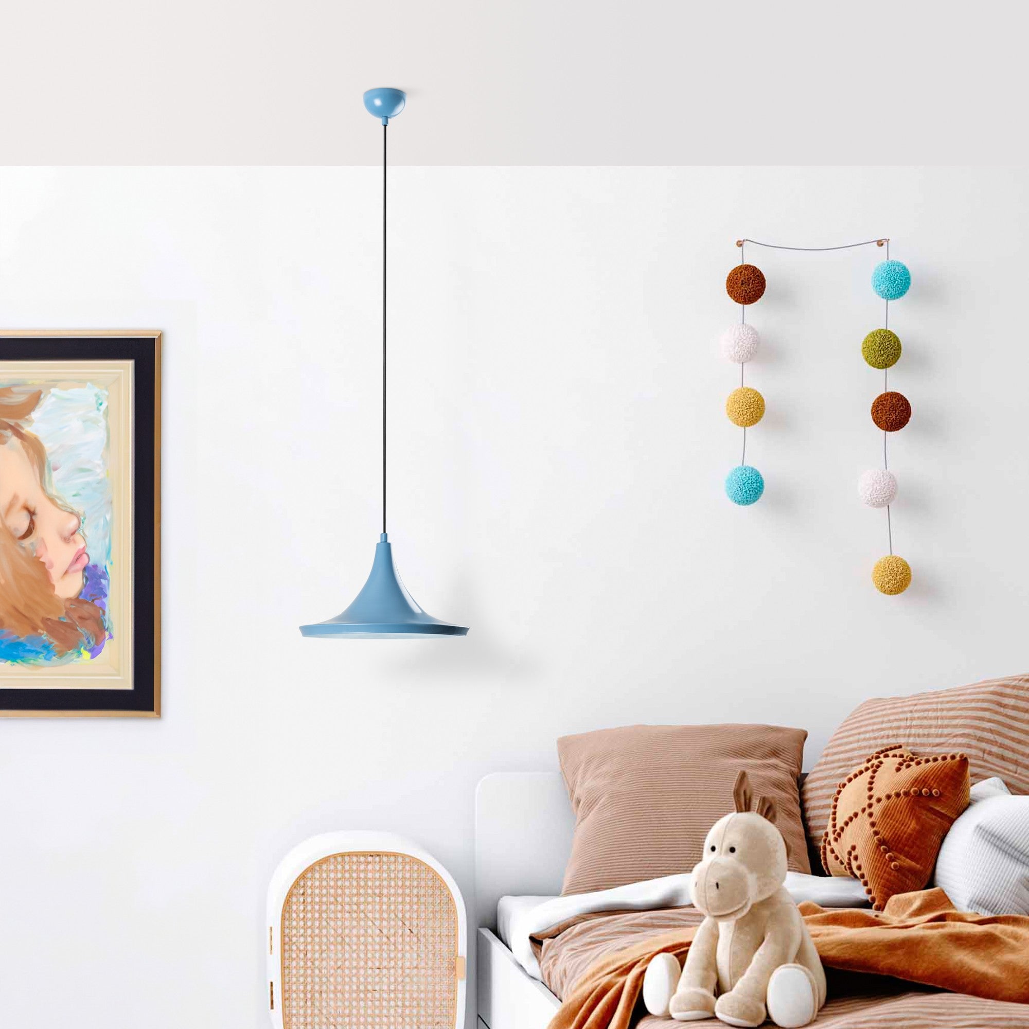 Candeeiro de Teto elegante – 30 a 117 cm – Azul claro – Metal
