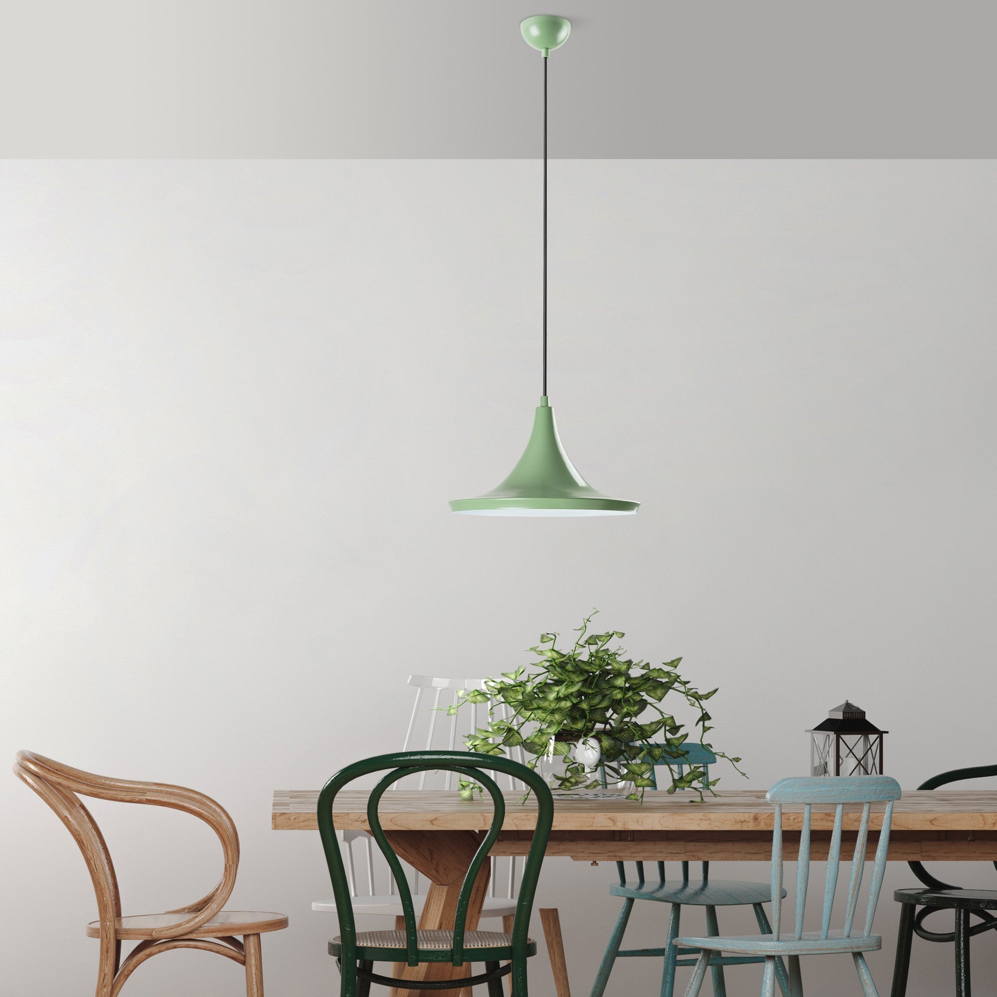 Candeeiro de Teto – altura ajustável de 30 a 117 cm – Cor Menta – corpo de metal