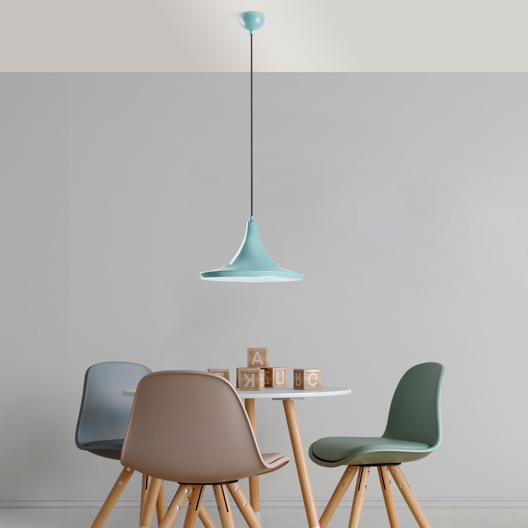 Candeeiro de Teto – Altura Ajustável 30-117 cm – Turquesa – Metal