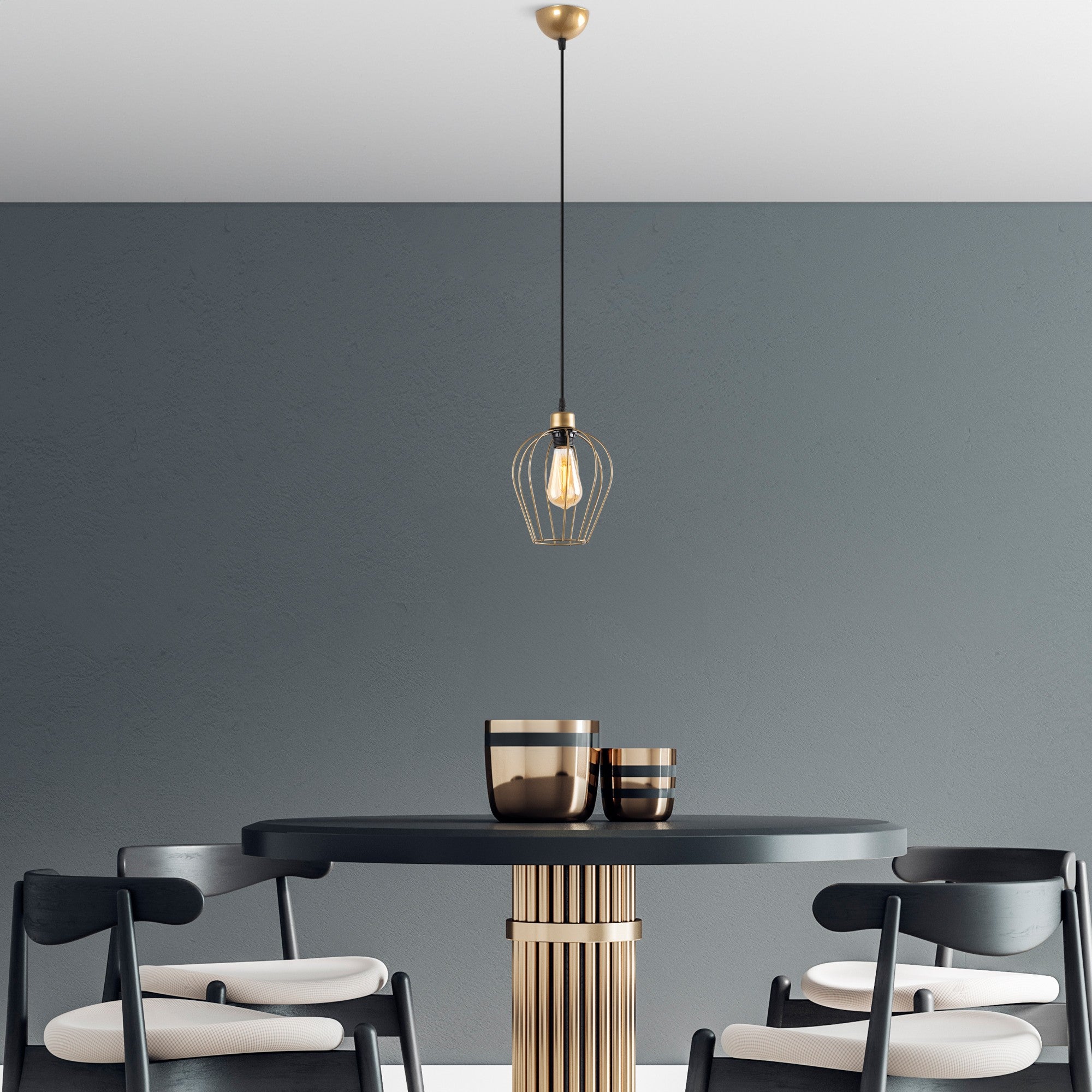 Candeeiro de Teto – 30 - 116 cm – Dourado – Metálico