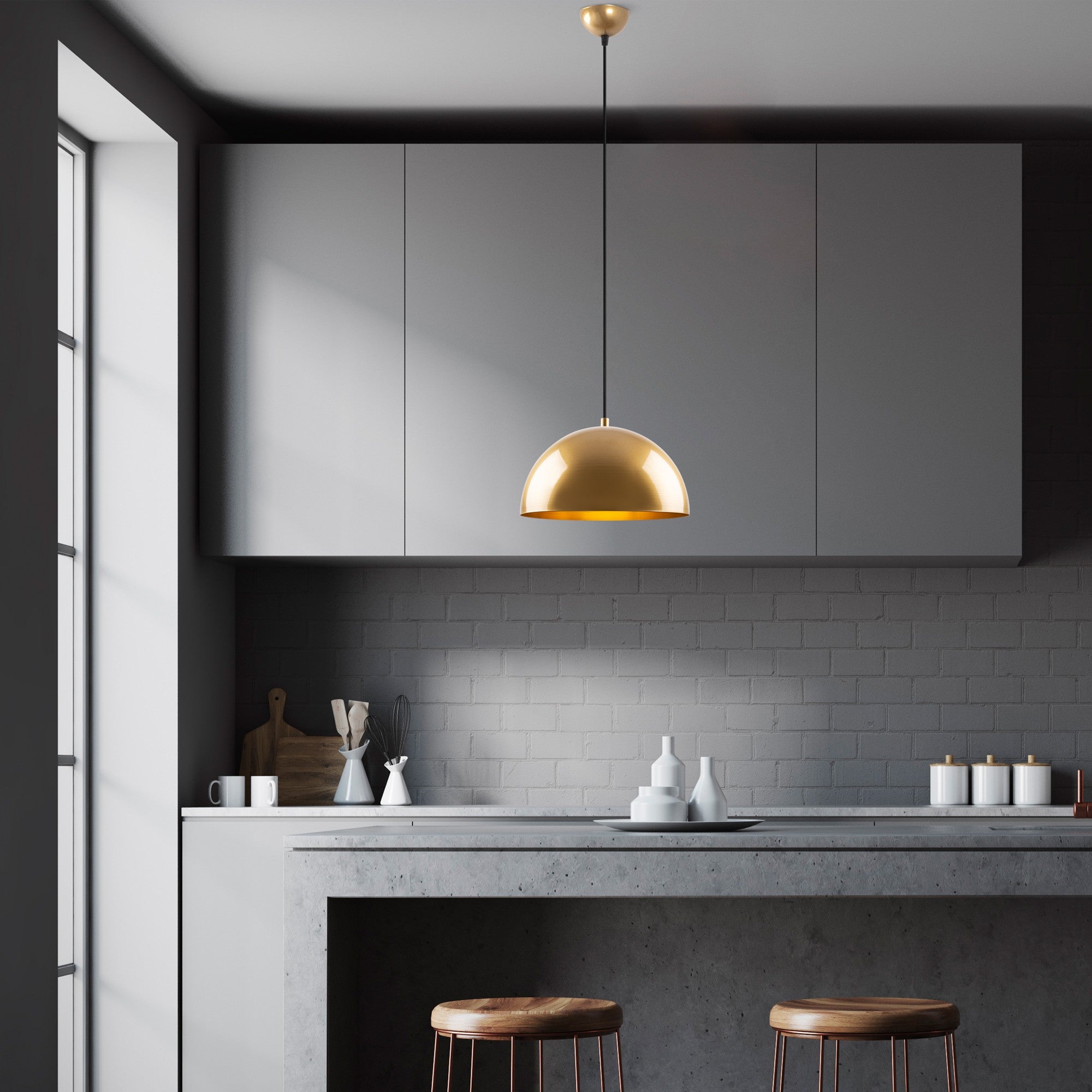 Candeeiro de Teto – 30 x 30 x 111 cm – Dourado – Metálico