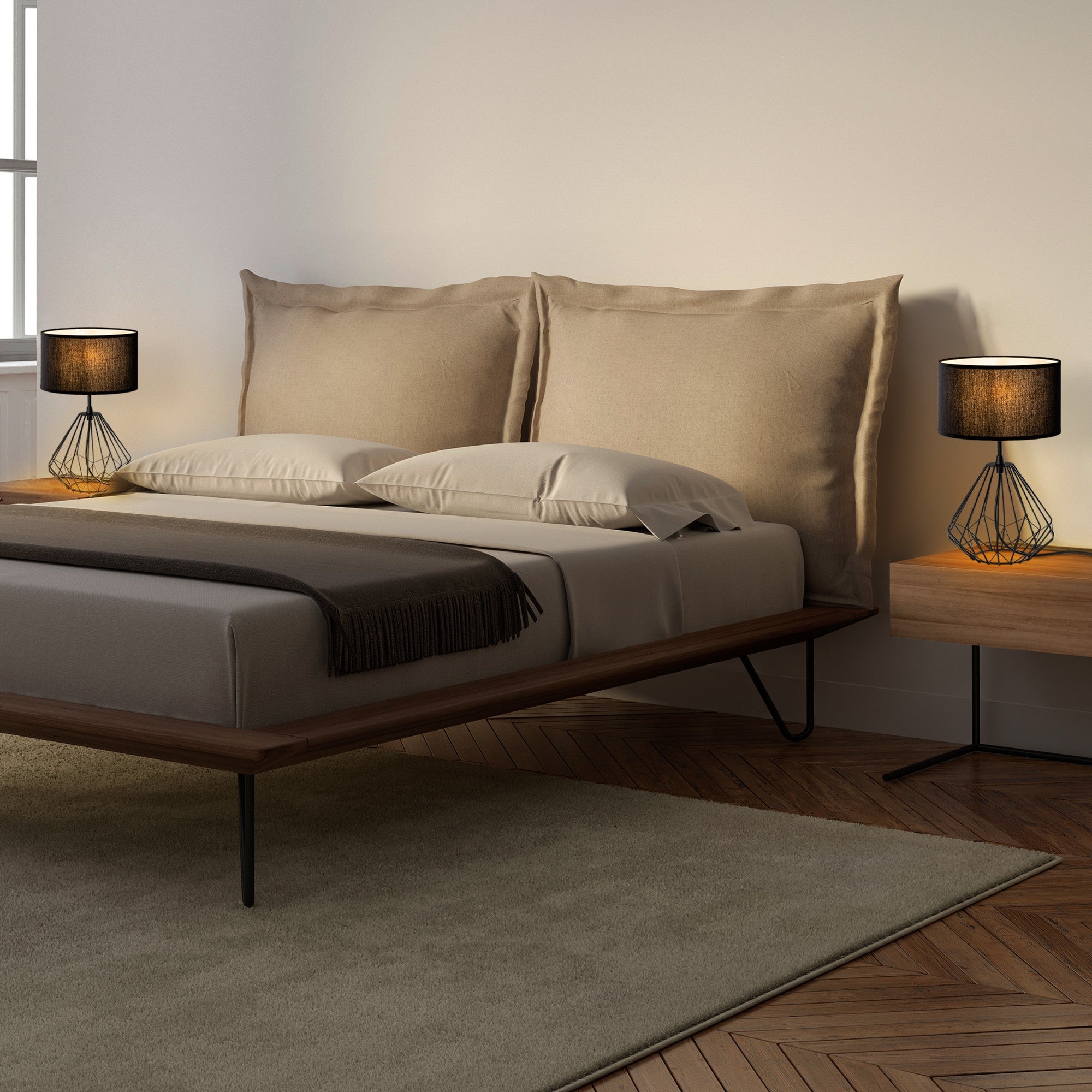 Conjunto de Candeeiros de Mesa – 25 x 25 x 43 cm – Preto – Metal e Tecido