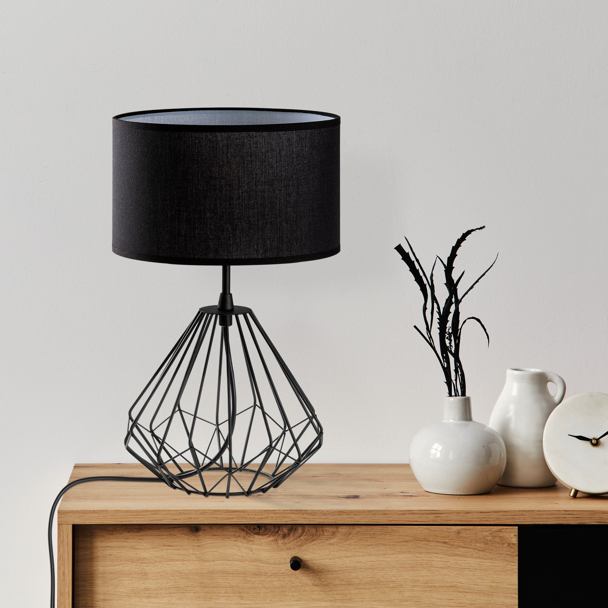 Conjunto de Candeeiros de Mesa – 25 x 25 x 43 cm – Preto – Metal e Tecido