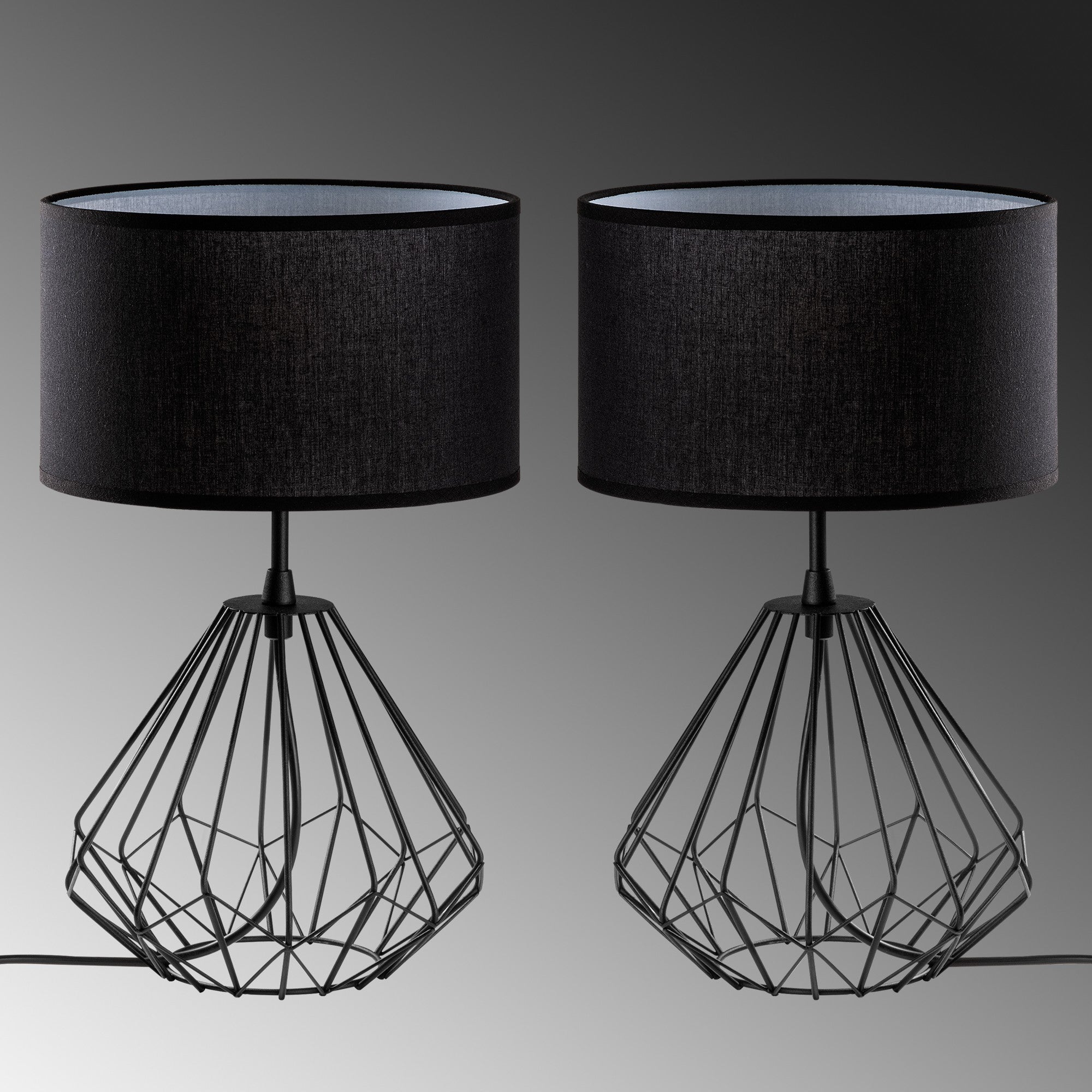 Conjunto de Candeeiros de Mesa – 25 x 25 x 43 cm – Preto – Metal e Tecido