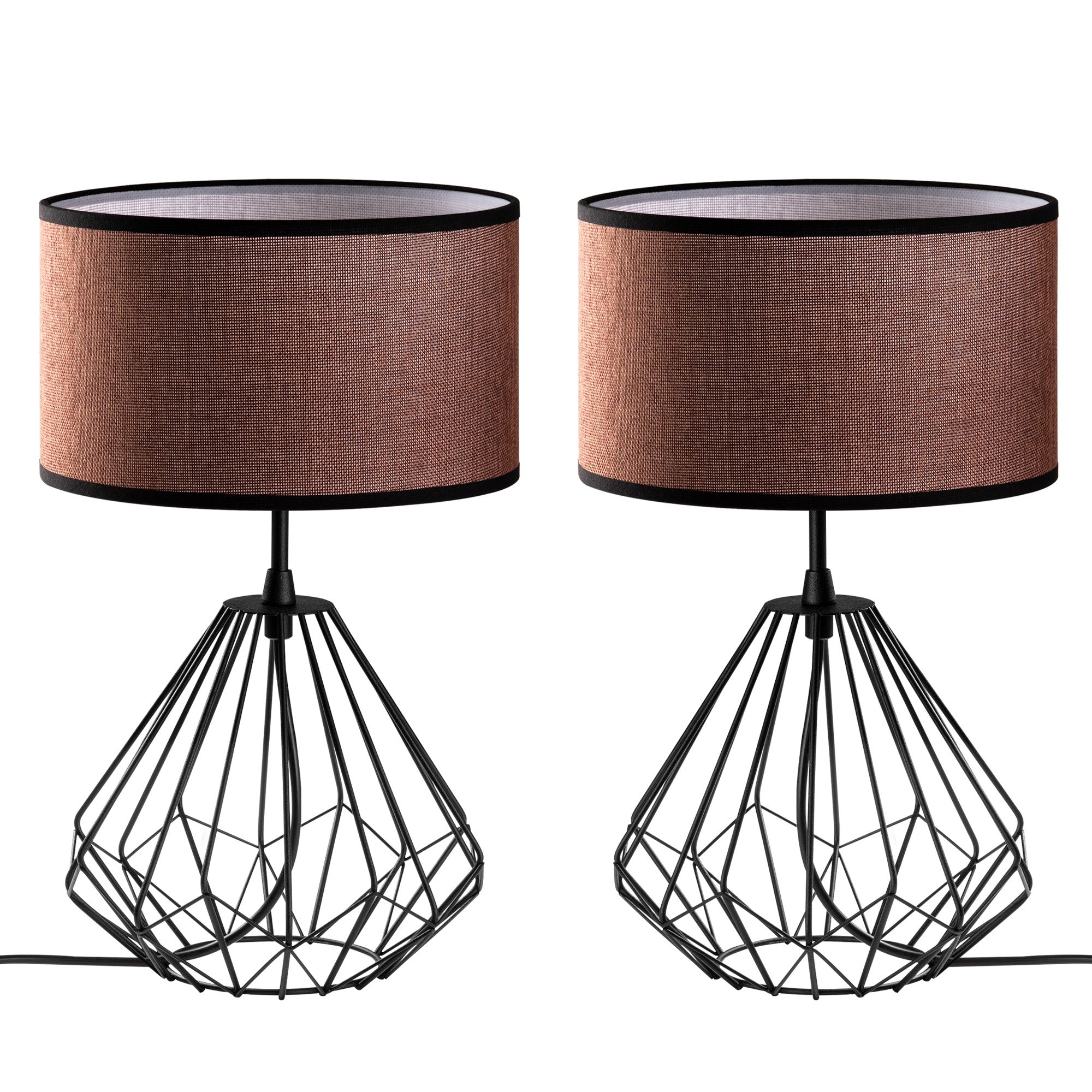 Conjunto de Candeeiros de Mesa – 25 x 25 x 43 cm – Preto – Metal e Tecido
