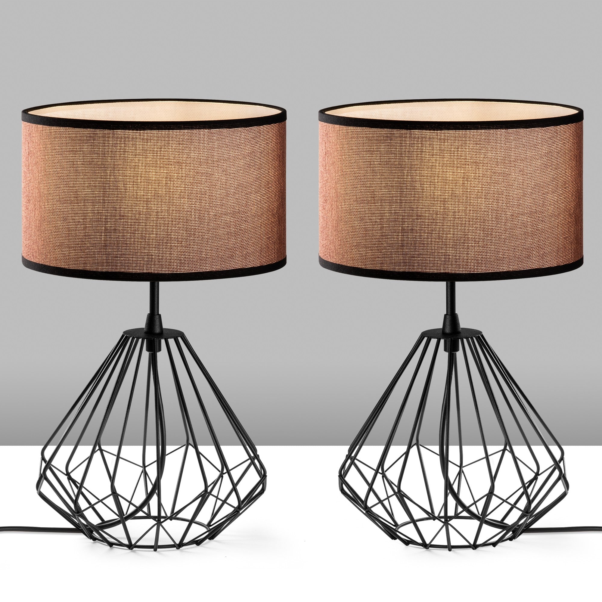 Conjunto de Candeeiros de Mesa – 25 x 25 x 43 cm – Preto – Metal e Tecido