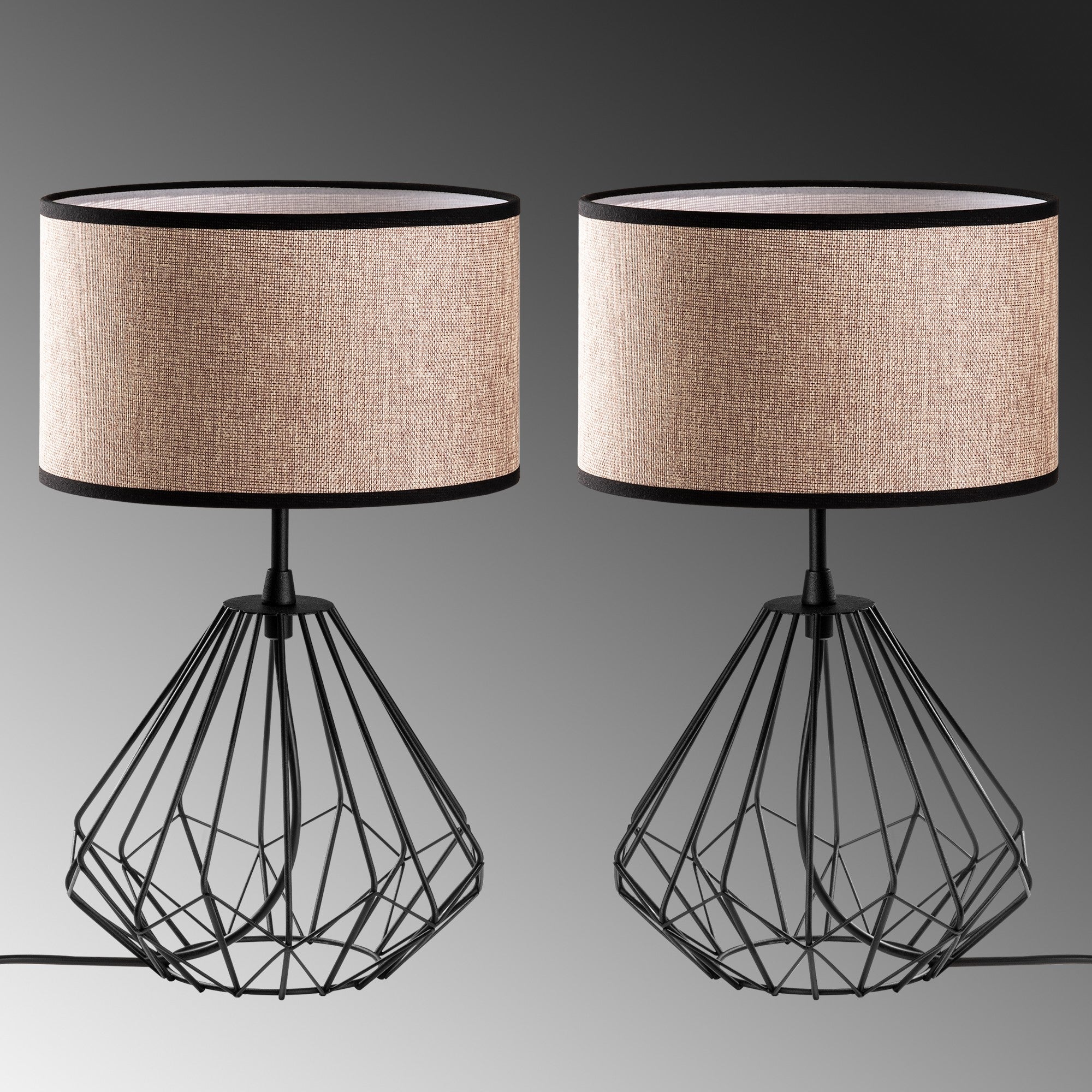 Conjunto de Candeeiros de Mesa – 25 x 25 x 43 cm – Preto – Metal e Tecido