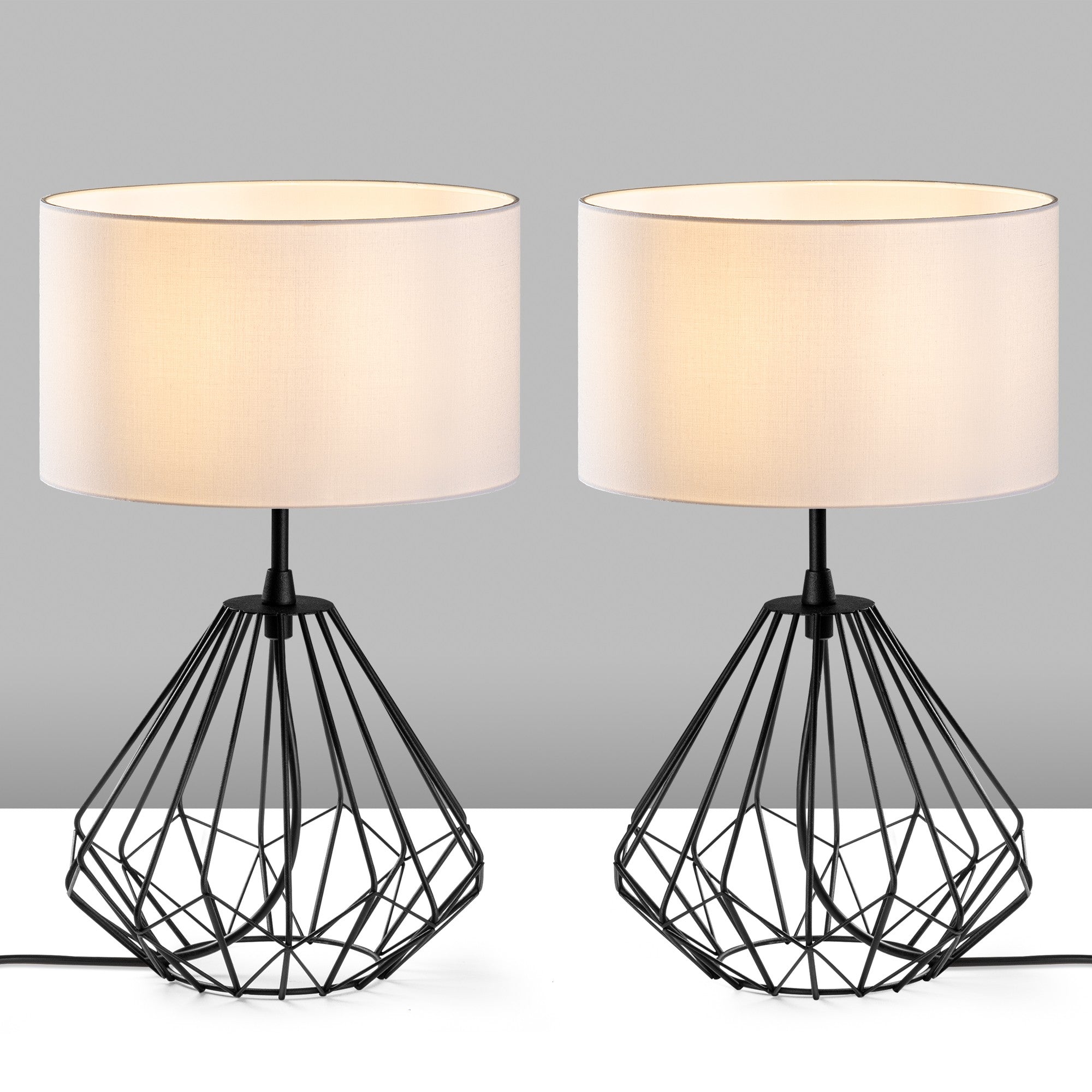 Conjunto de Candeeiros de Mesa – 25 x 25 x 43 cm – Preto – Metal e Tecido