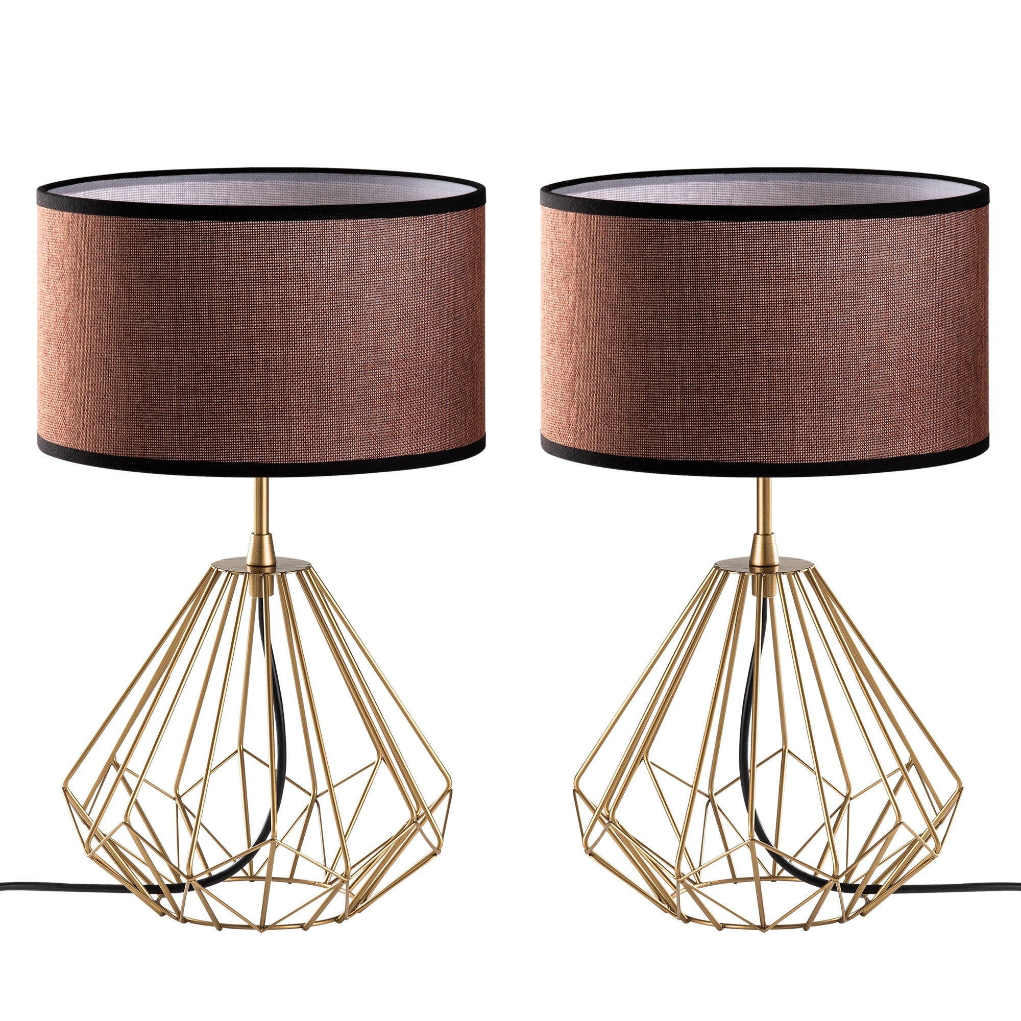 Conjunto de Candeeiros de Mesa – 25 x 25 x 43 cm – Dourado – Metal e Tecido