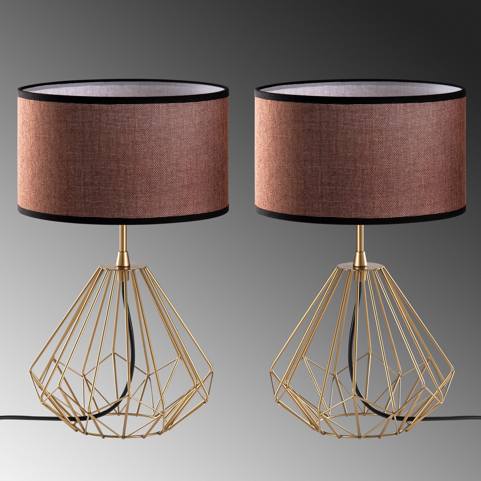Conjunto de Candeeiros de Mesa – 25 x 25 x 43 cm – Dourado – Metal e Tecido