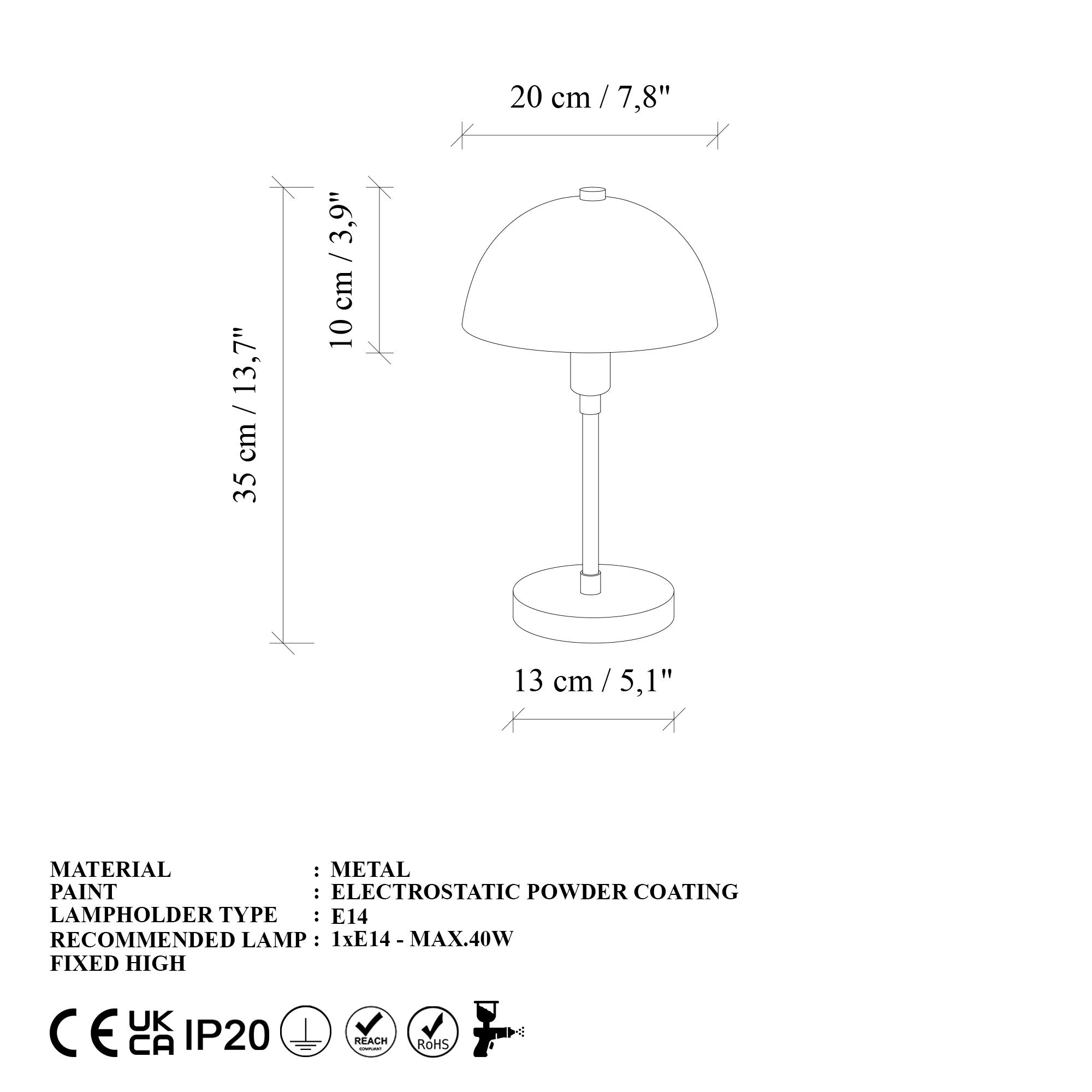 Candeeiro de Mesa – 20 x 20 x 35 cm – Preto – Metal