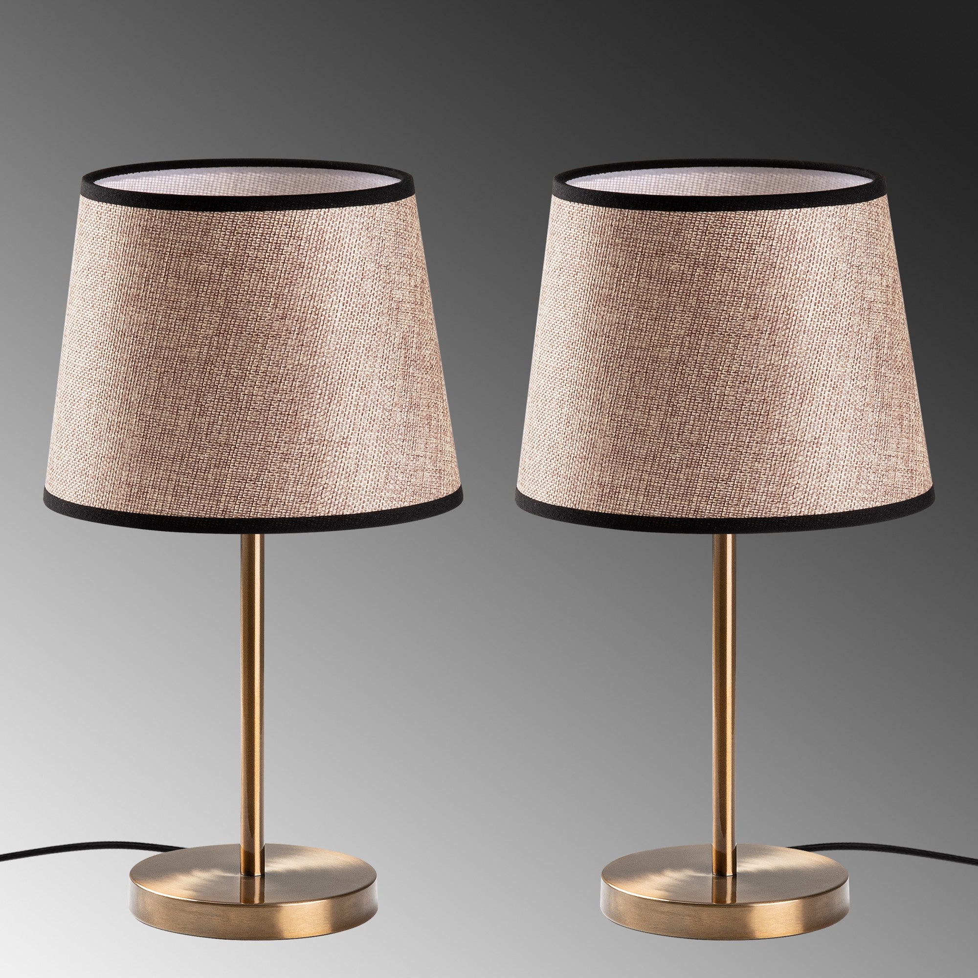 Conjunto de Candeeiros de Mesa – 21 x 21 x 39 cm – Antigo – Metal e Tecido