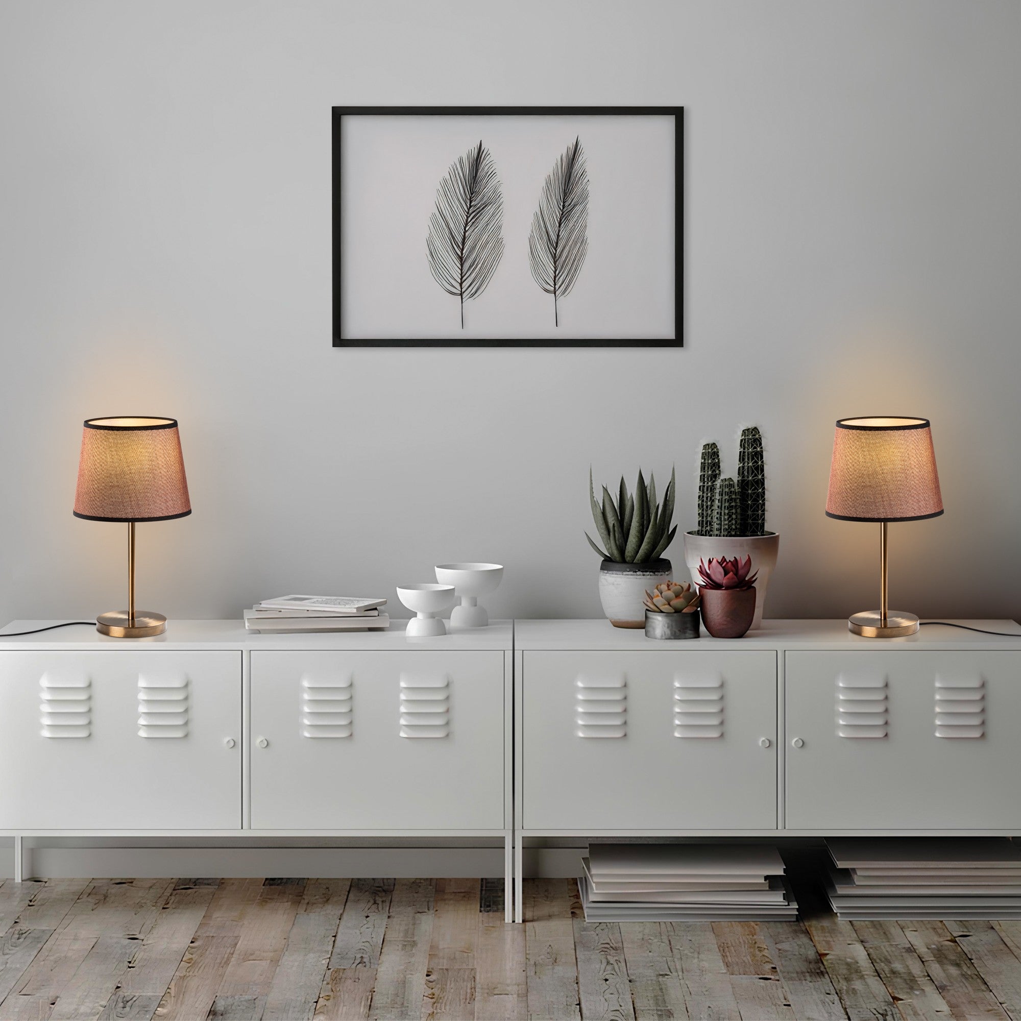 Conjunto de Candeeiros de Mesa – 21 x 21 x 39 cm – Cor antiga – Metal e tecido
