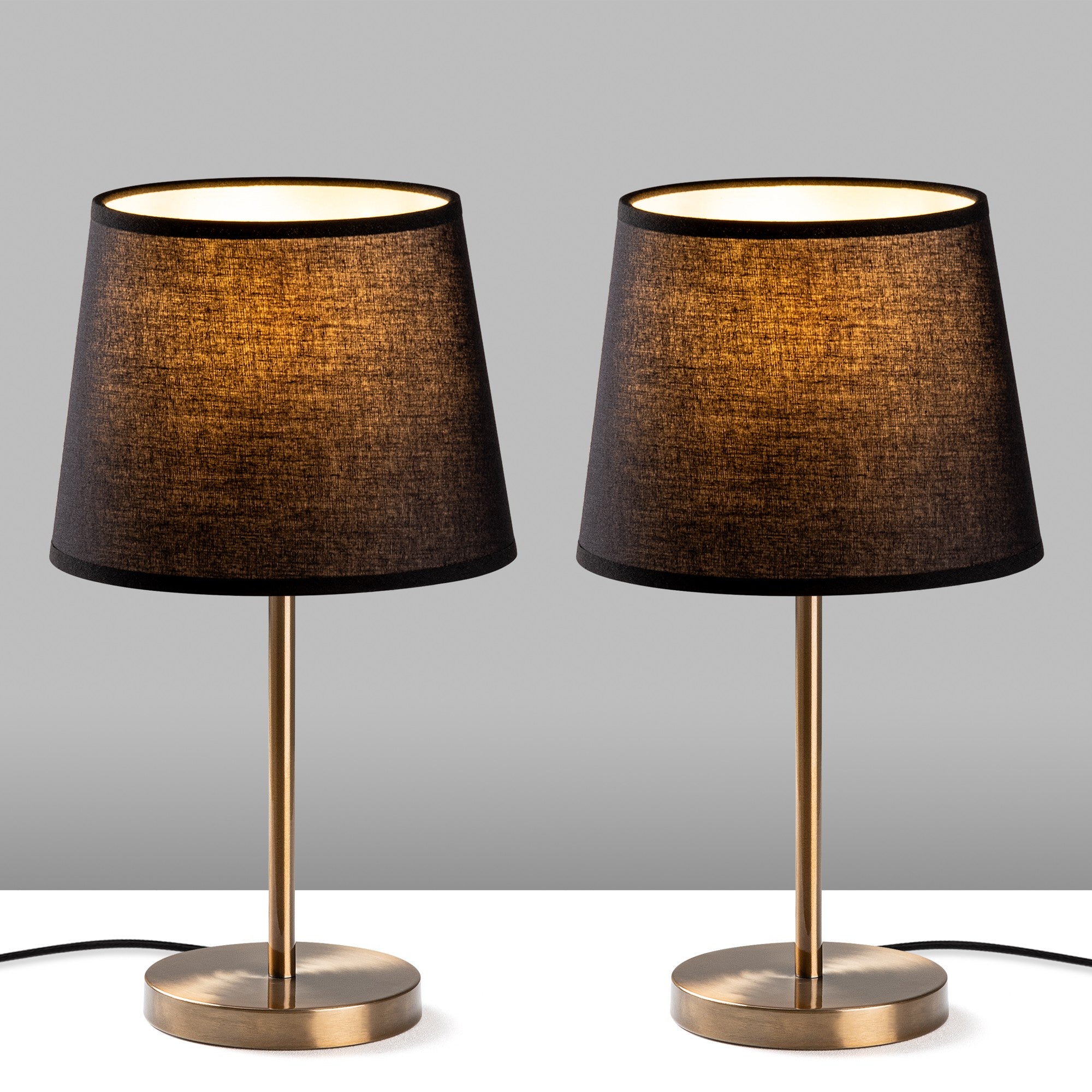 Conjunto de Candeeiros de Mesa – 21 x 21 x 39 cm – Antigo – Metal e Tecido