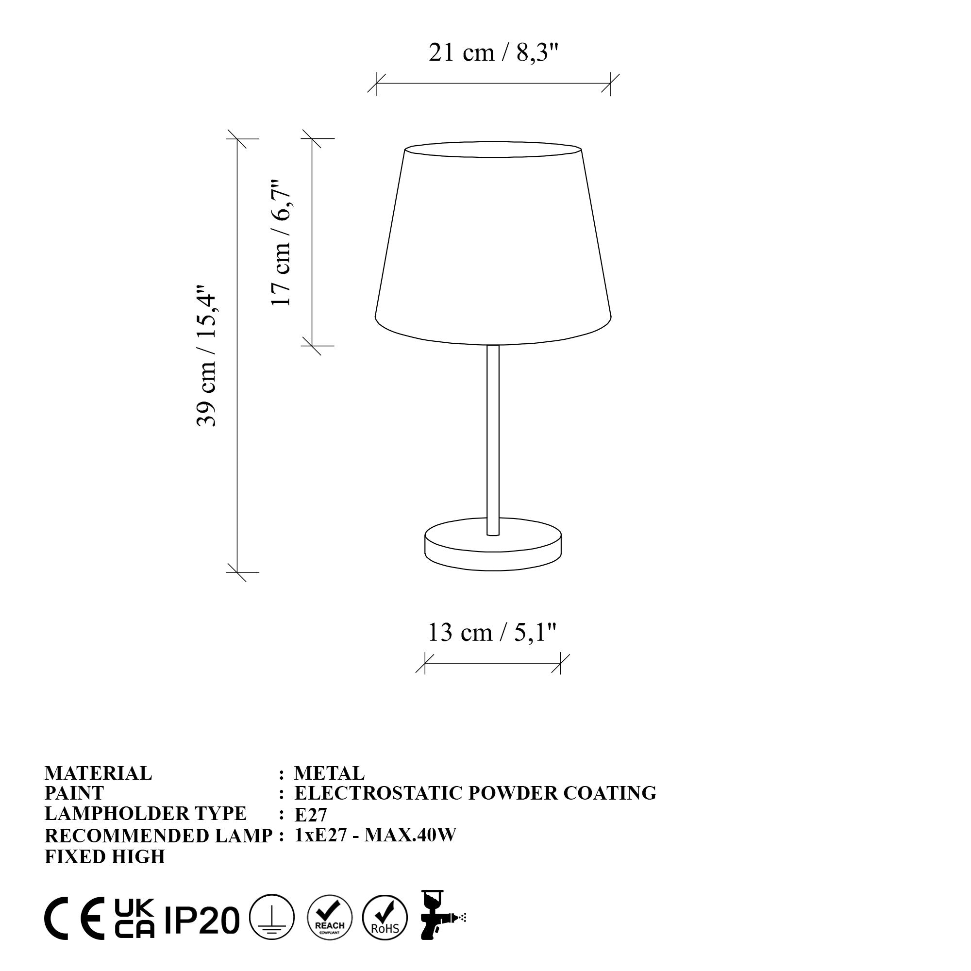 Conjunto de Candeeiros de Mesa – 21 x 21 x 39 cm – Antigo – Metal e Tecido