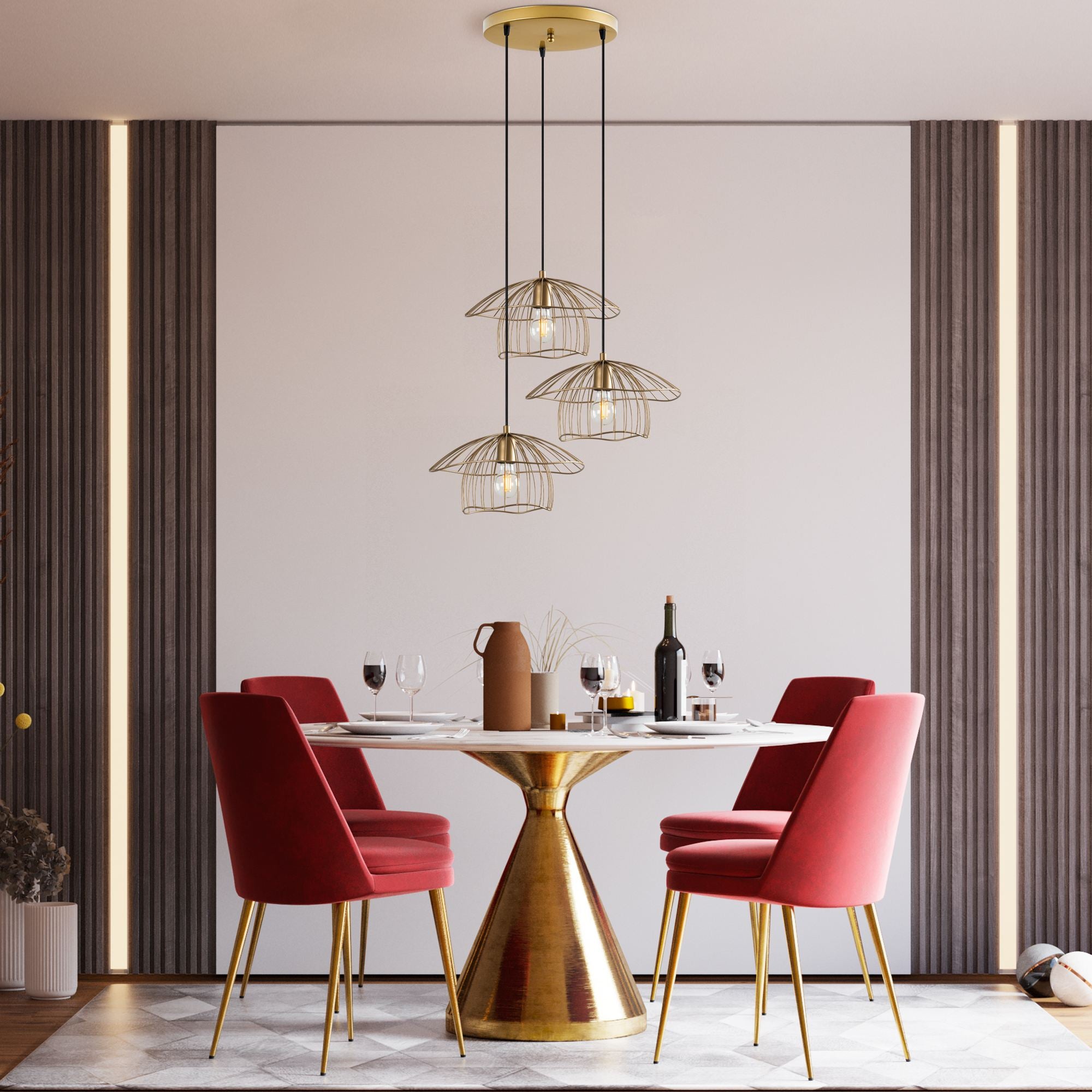 Candeeiro de Teto – 68 x 68 x 110 cm – Ouro – Metálico