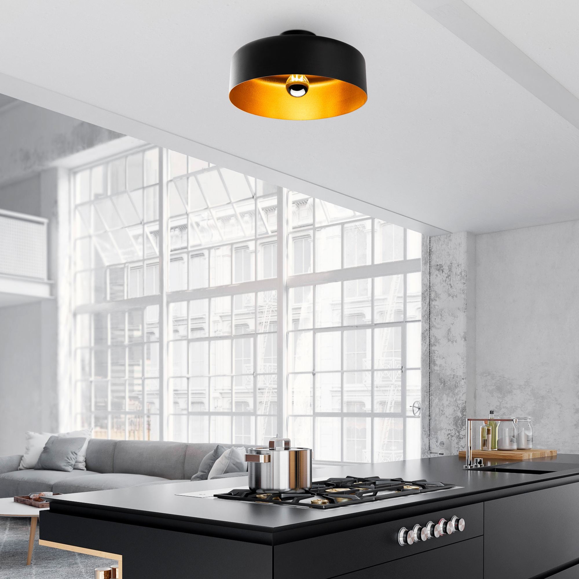 Candeeiro de Teto – 35x35x18 cm – Preto – Metal