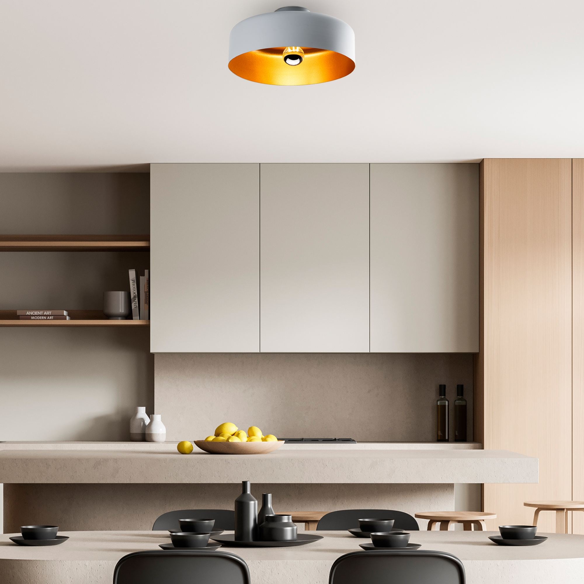 Candeeiro de Teto – 35 x 35 x 18 cm – Cinza – Metal