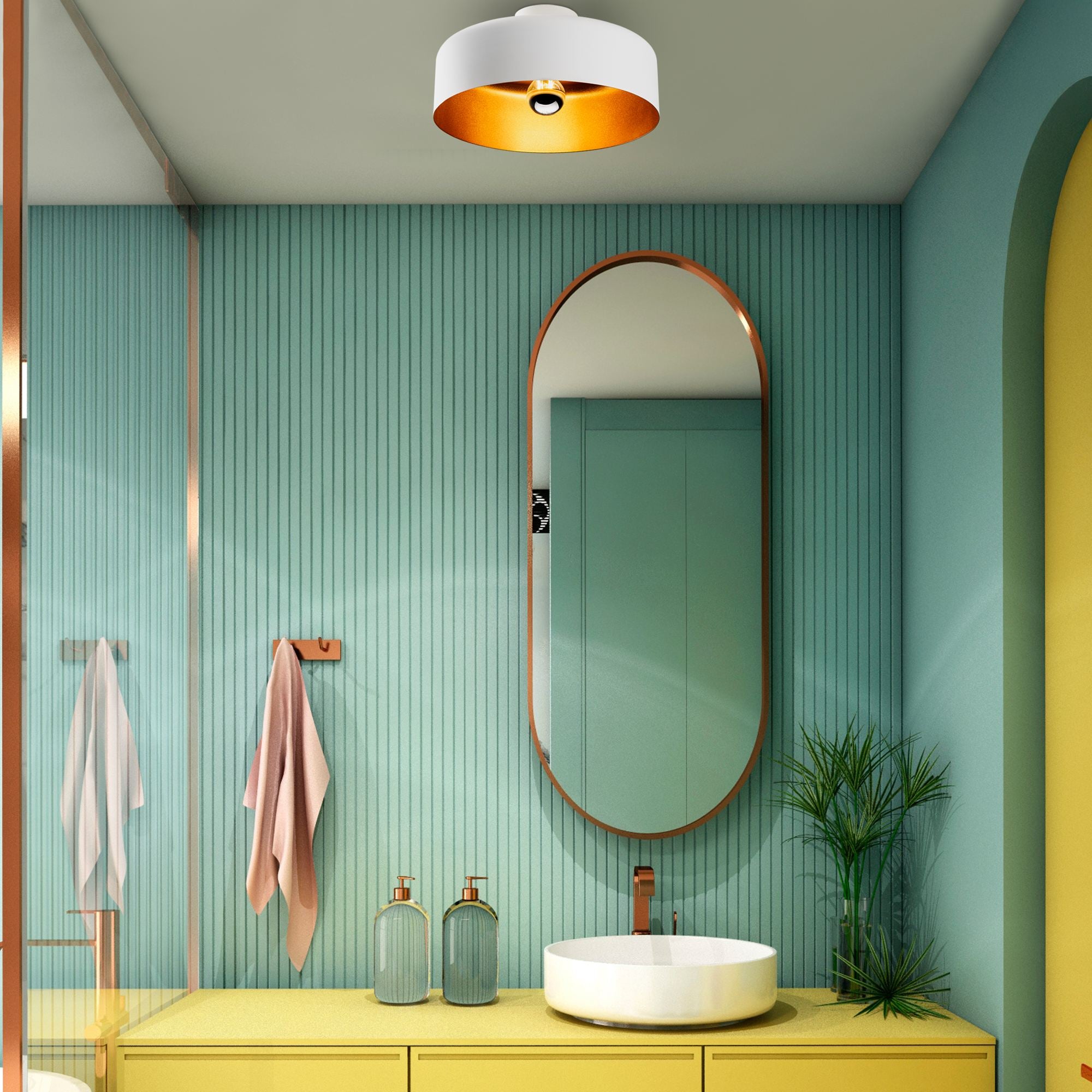 Candeeiro de Teto - 35 x 35 x 18 cm - Branco - Metal