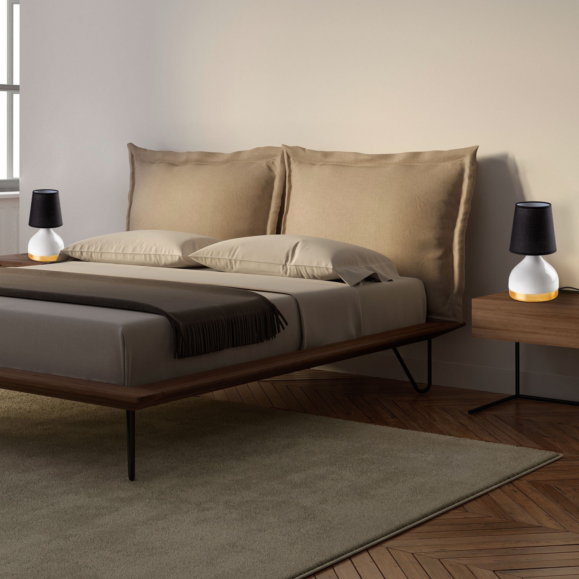 Conjunto de Candeeiros de Mesa – 17 x 17 x 33 cm – Branco, Preto – Metal