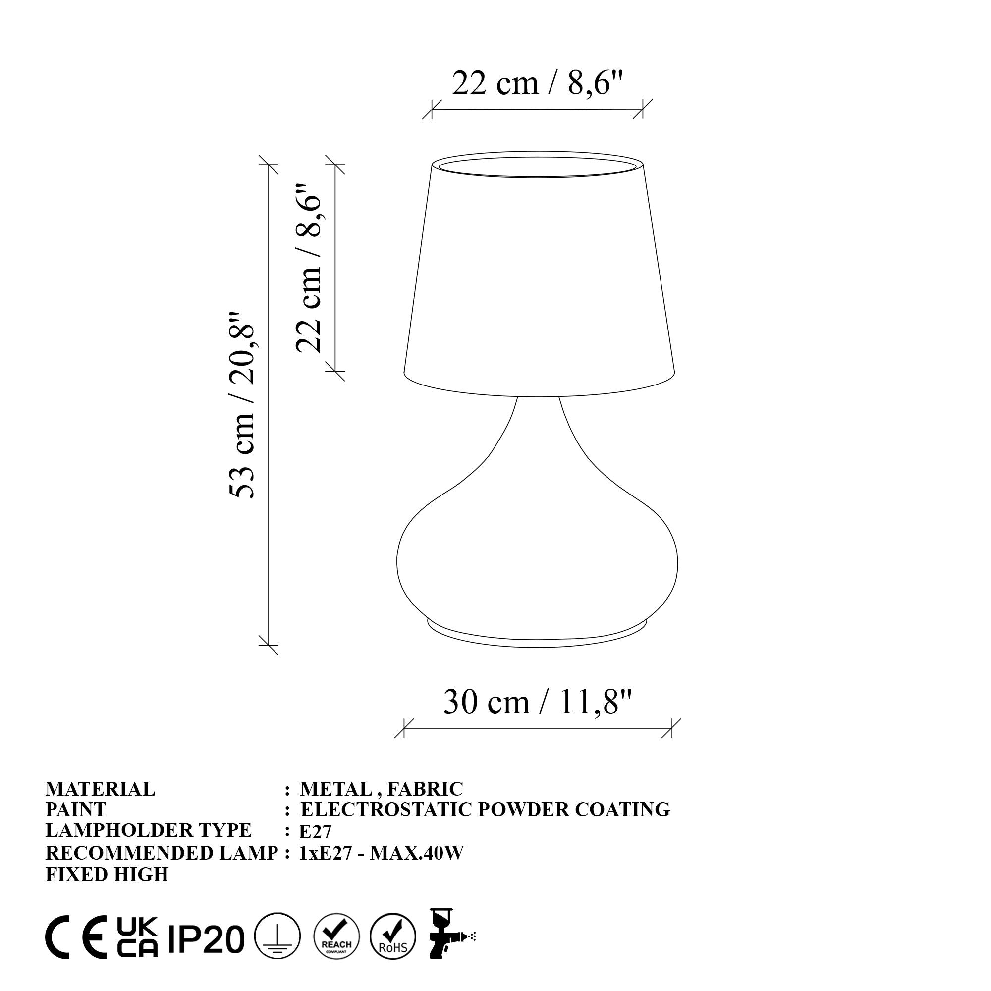 Candeeiro de Mesa – 30 x 30 x 53 cm – Preto e Bege – Metal