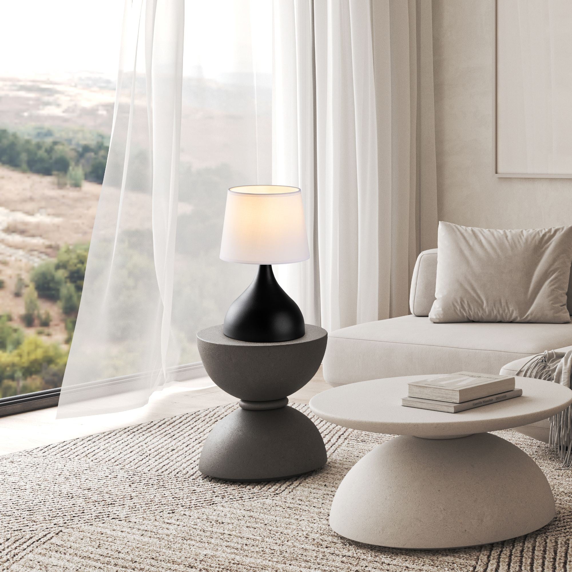 Candeeiro de Mesa de Corpo Metálico – 28 x 28 x 49 cm – Preto e Branco