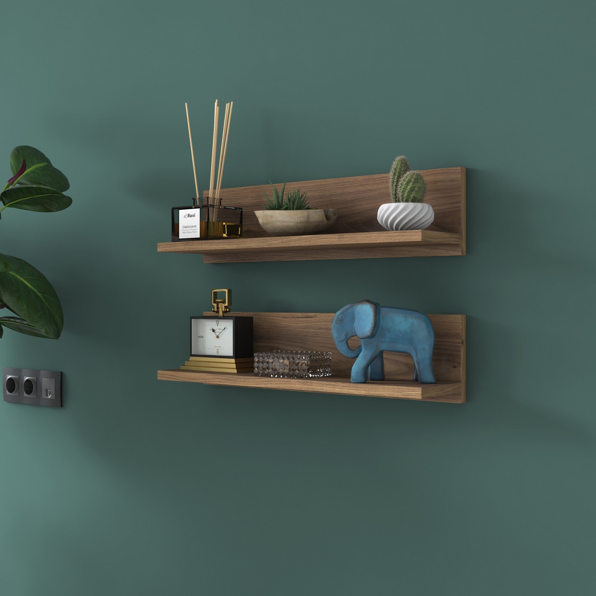 Prateleira de Parede Escandinava (2 Peças), Cor Nogueira, 60 x 15 x 13 cm | Painel de Partículas 100% Revestido com Melamina | Solução de Armazenamento Elegante e Funcional para Casas Modernas