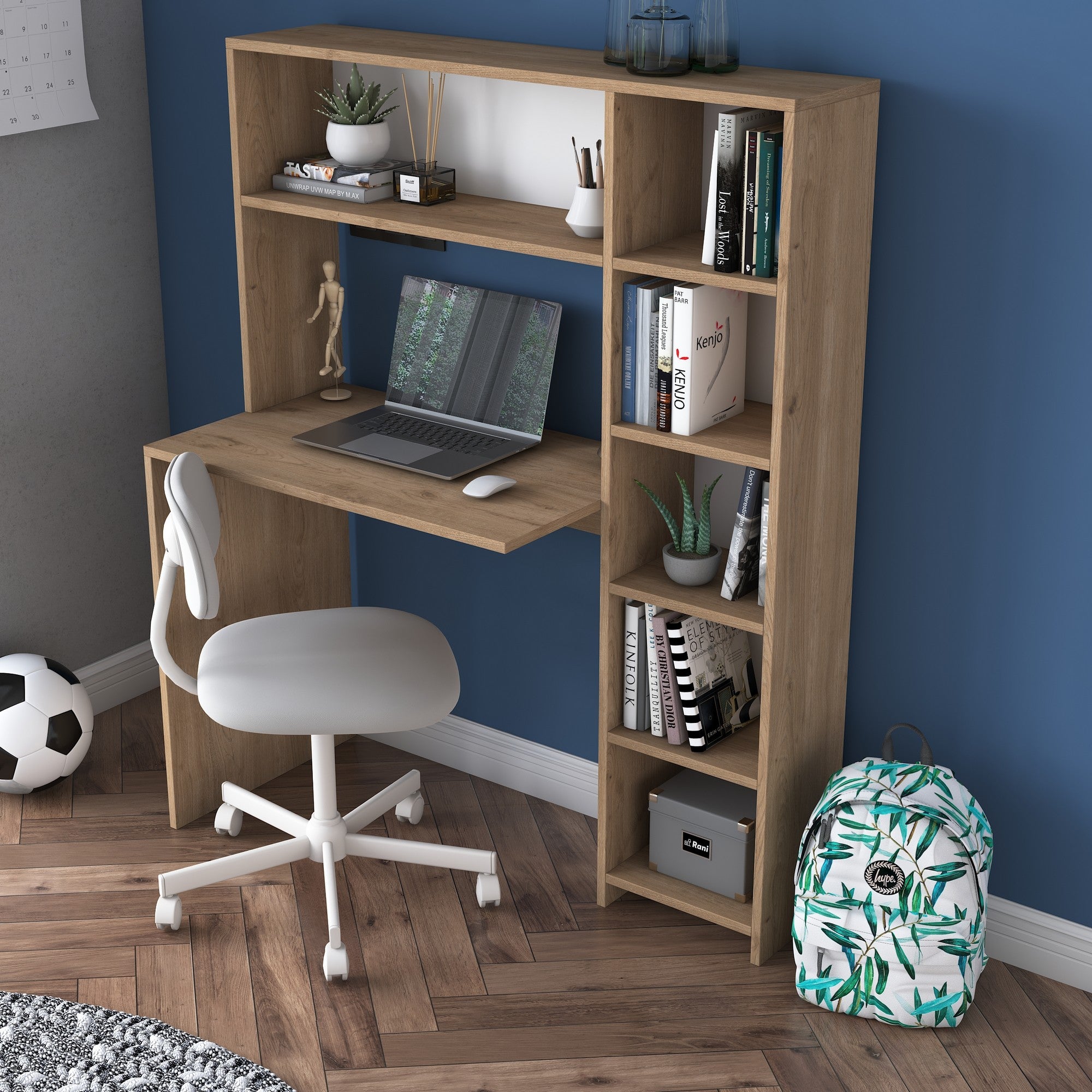 Secretária de Estudo com Estante – 113,2 x 141,8 x 40 cm – Carvalho – Painéis de partículas revestidos a melamina