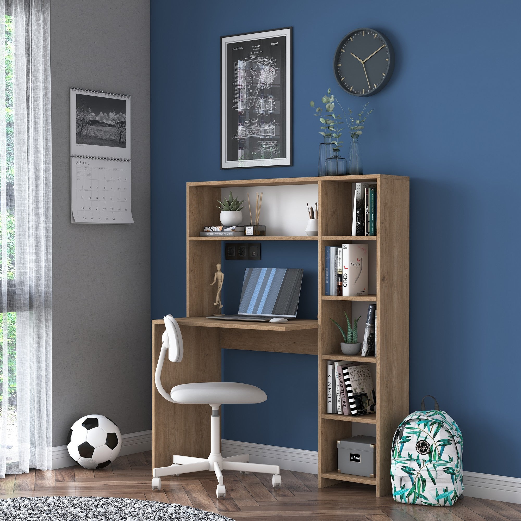 Secretária de Estudo com Estante – 113,2 x 141,8 x 40 cm – Carvalho – Painéis de partículas revestidos a melamina