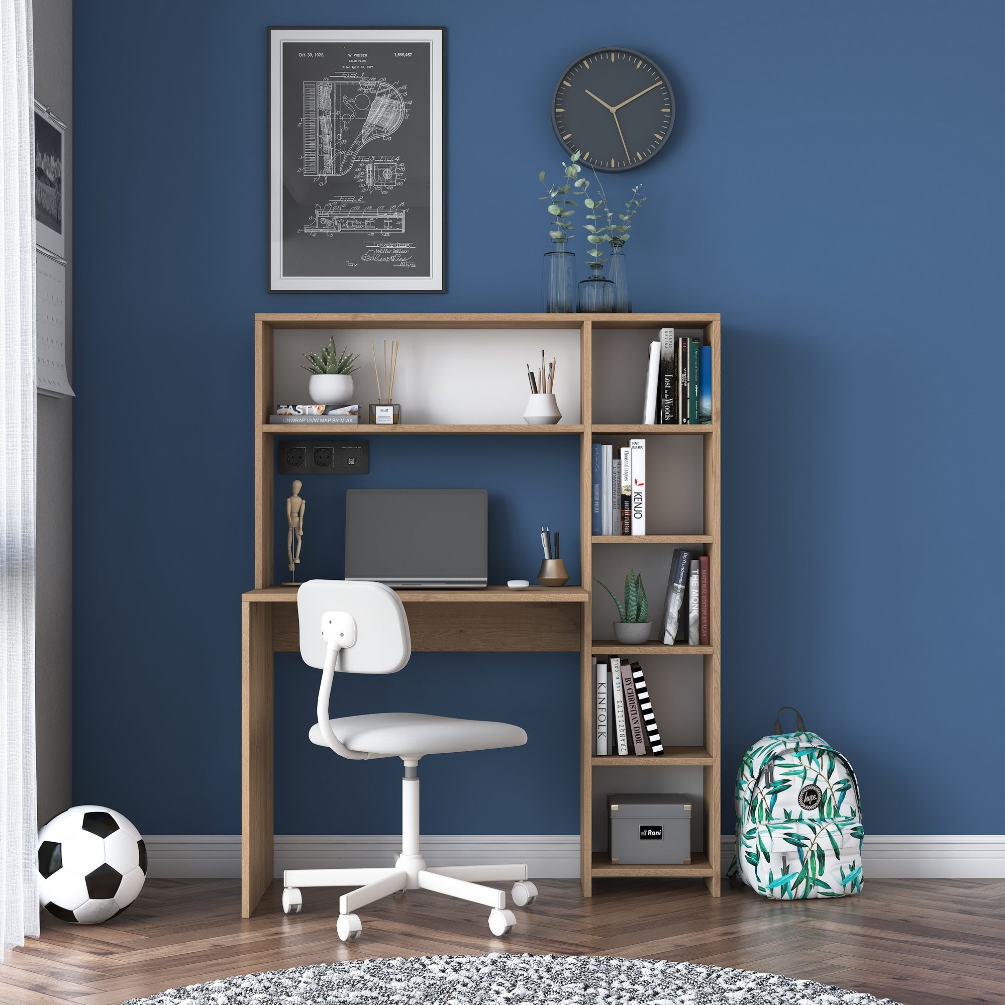 Secretária de Estudo com Estante – 113,2 x 141,8 x 40 cm – Carvalho – Painéis de partículas revestidos a melamina