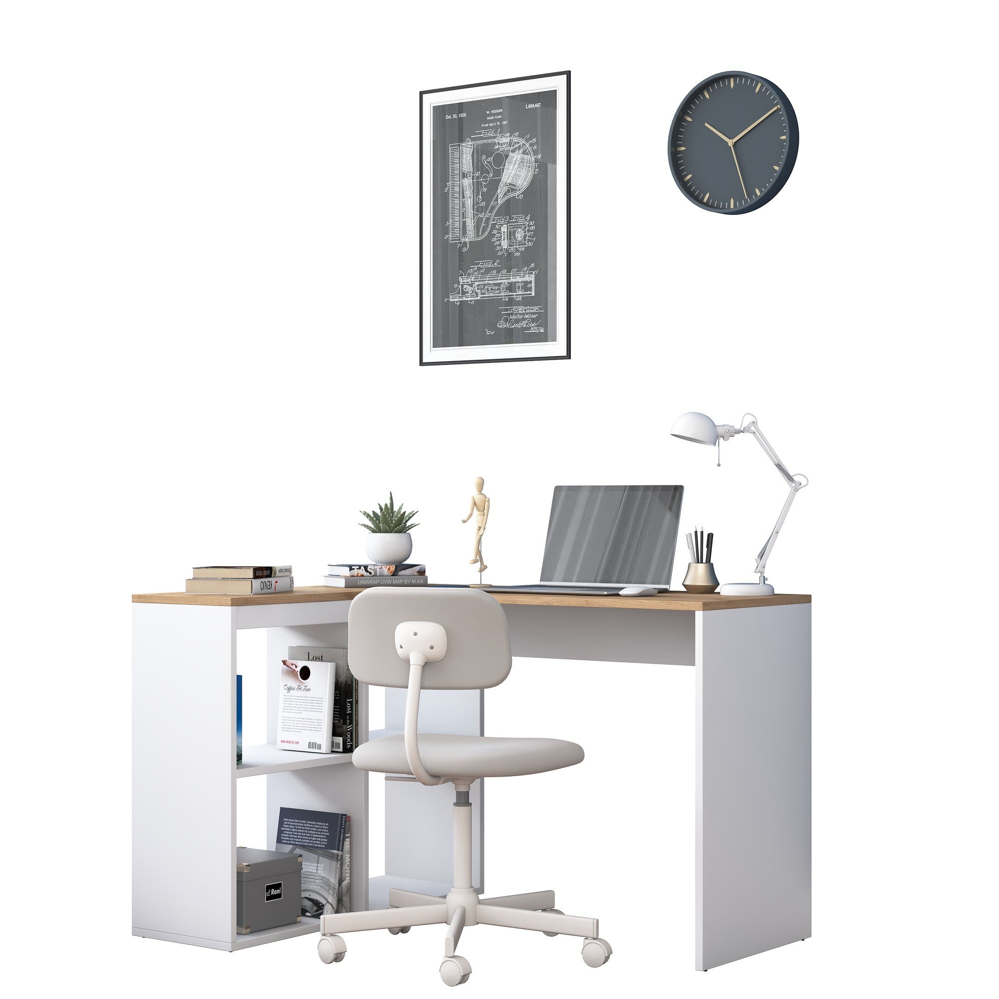 Secretária de Estudo – 120 x 74,8 x 50 cm – Carvalho e Branco – Painel de Partículas